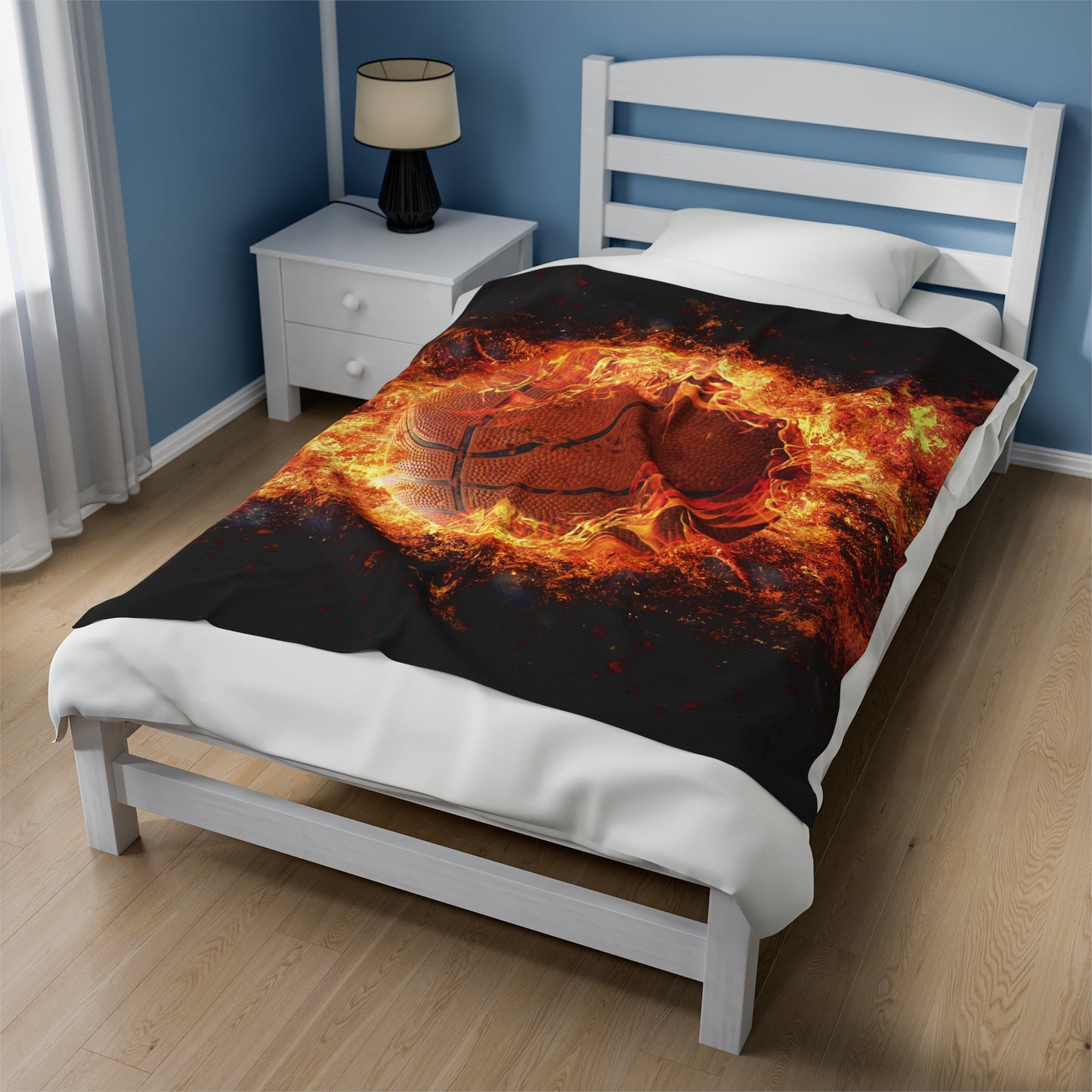 Fiery Basketball Velveteen Plush Blanket 3 Sizes