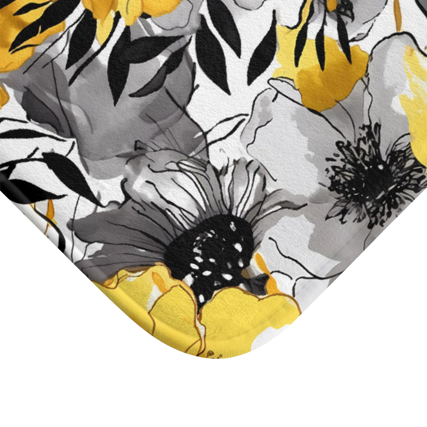 Soothing Radiance: Large Yellow and Grey Watercolor Flower Design - Bathroom Non-Slip Mat 2 Sizes