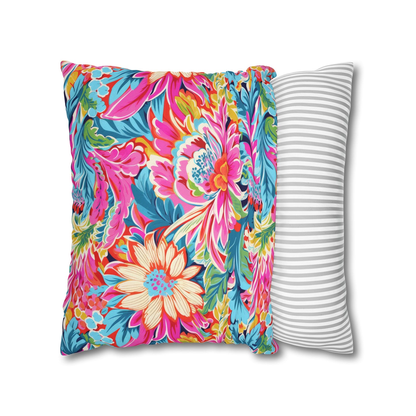 Coastal Summer Blooms: Bright Floral Watercolors in Coastal Hues Spun Polyester Square Pillowcase 4 Sizes