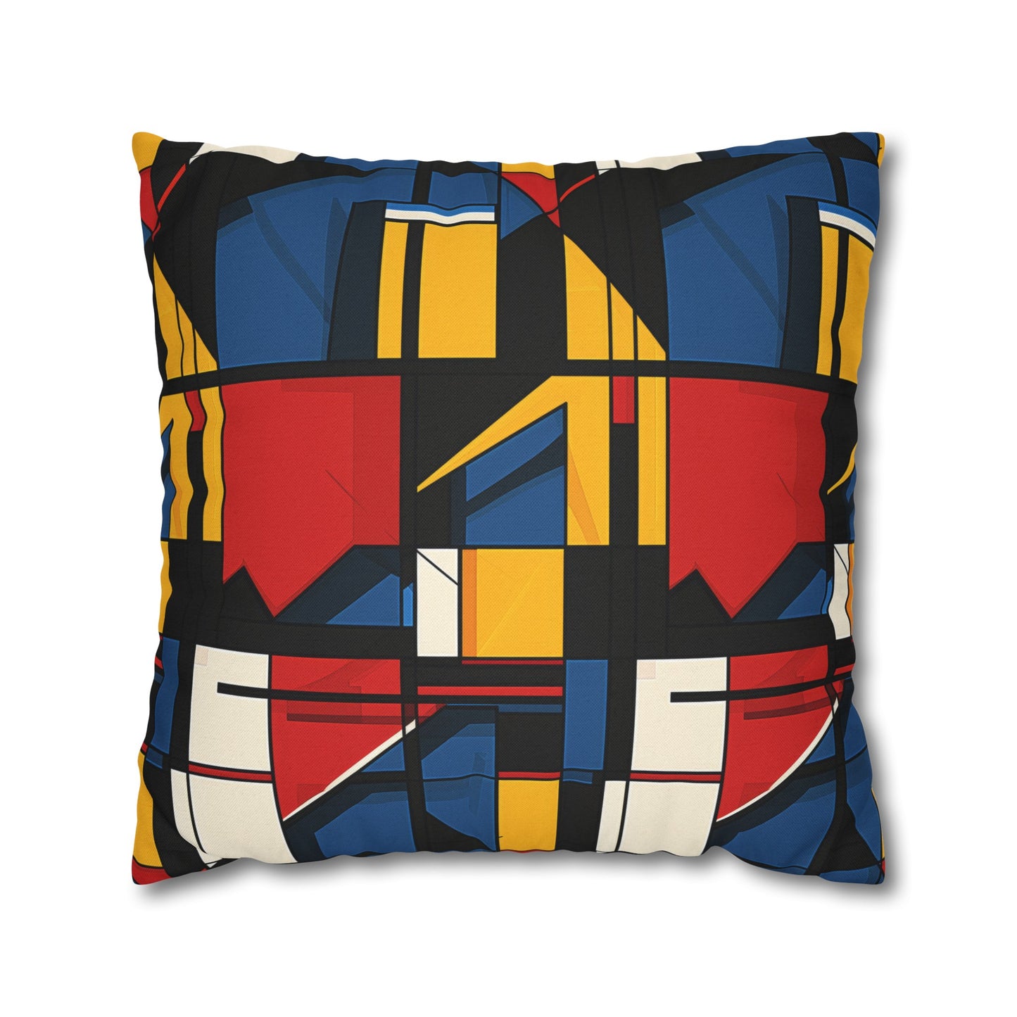 Mondrian-Inspired Bold Primary Colors and Black Lines Abstract Spun Polyester Square Pillowcase 4 Sizes