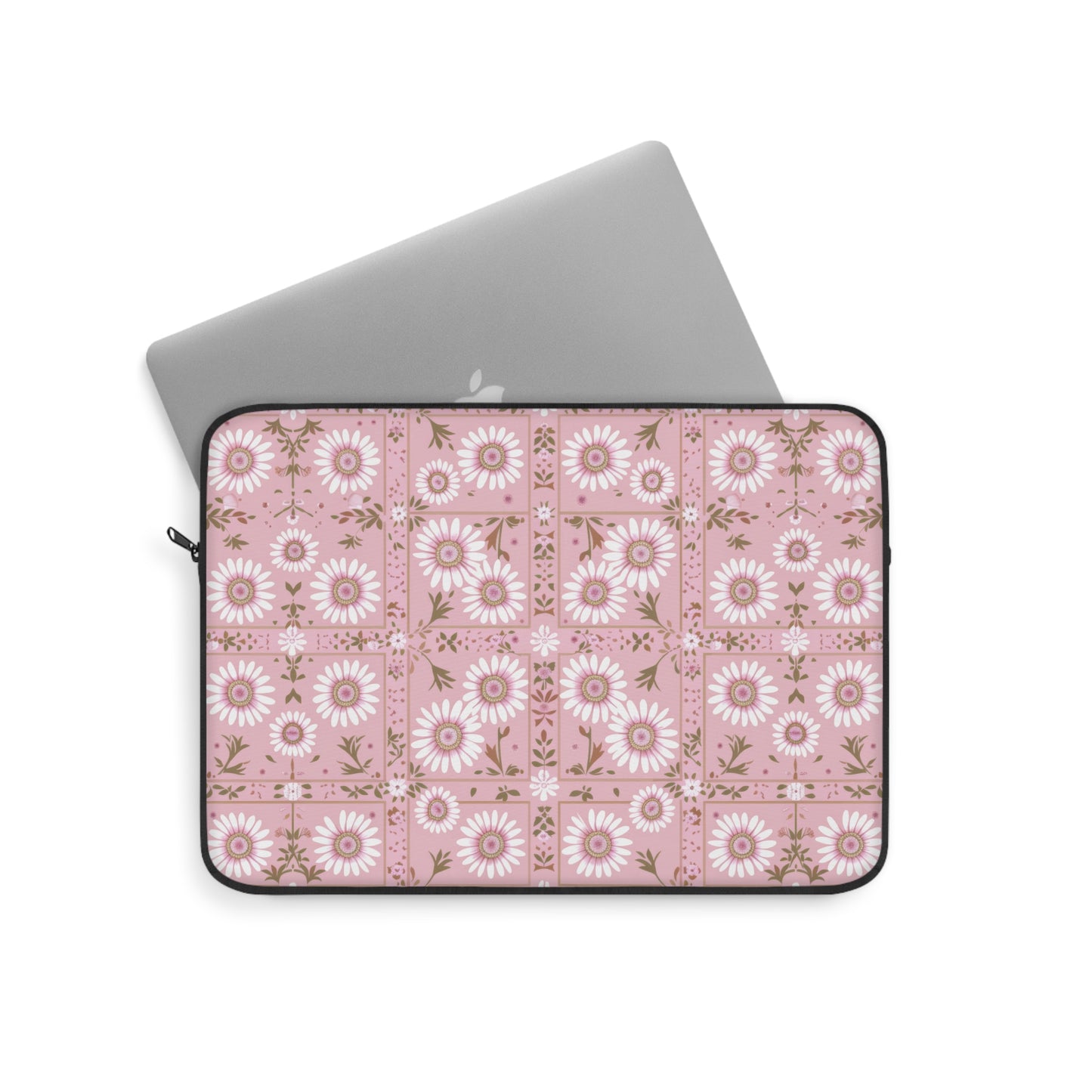 Charming Daisy Pink and White Floral Tile Pattern Laptop or Ipad Protective Sleeve 3 Sizes Available