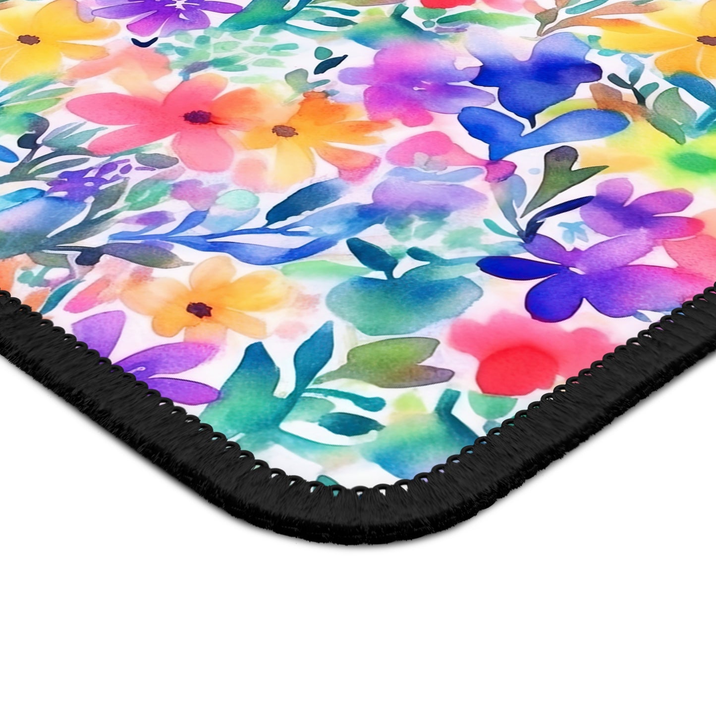 Radiant Watercolor Blooms: Bright and Vivid Floral Design Gaming Mouse Pad with Finished Edges