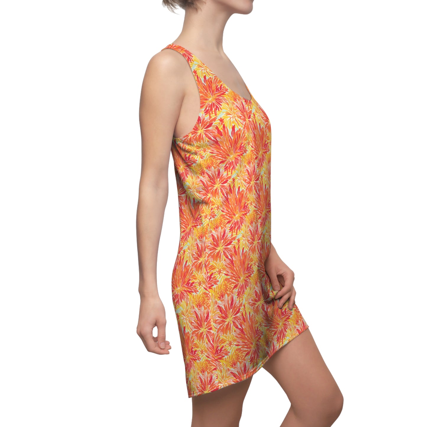 Golden Citrus Blooms: Vibrant Orange and Yellow Watercolor Flowers Women's Racerback Dress XS - 2XL