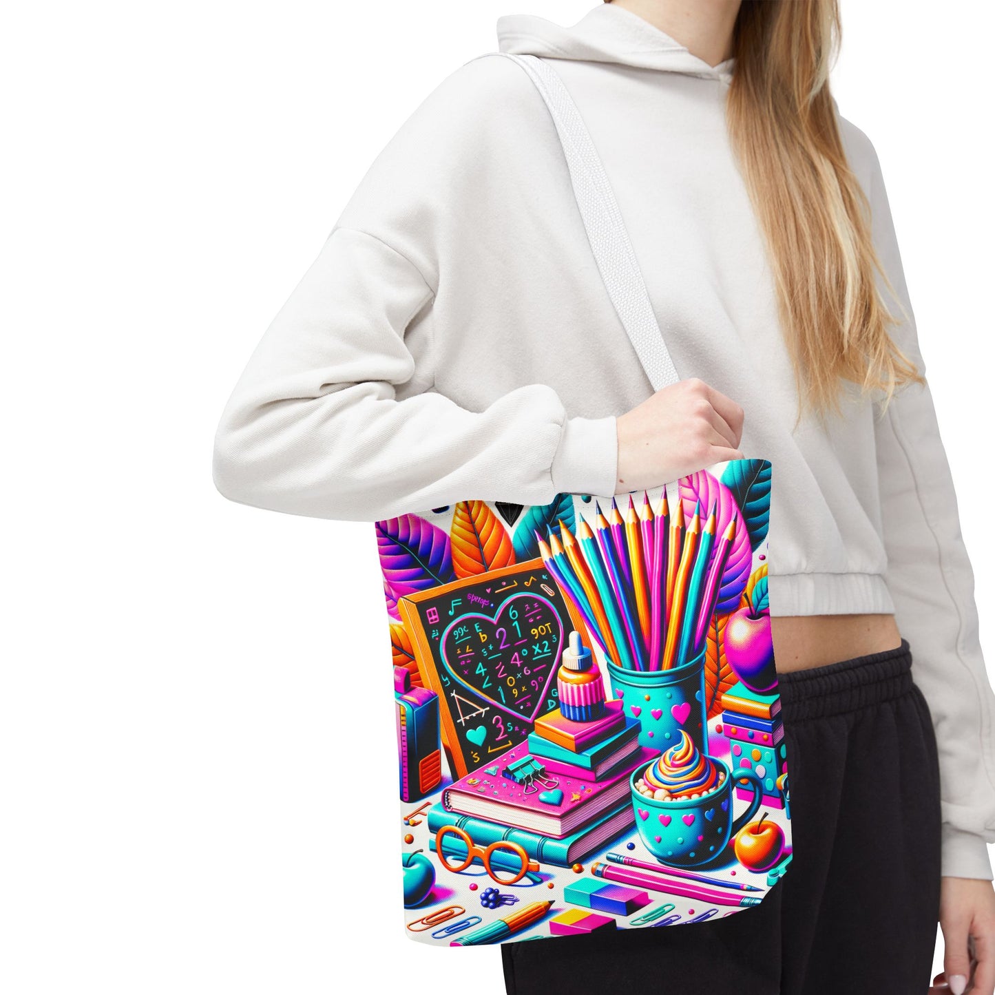 Cute Teacher, Retro Bold Teacher Design Canvas Shopping Tote Bag 3 Sizes