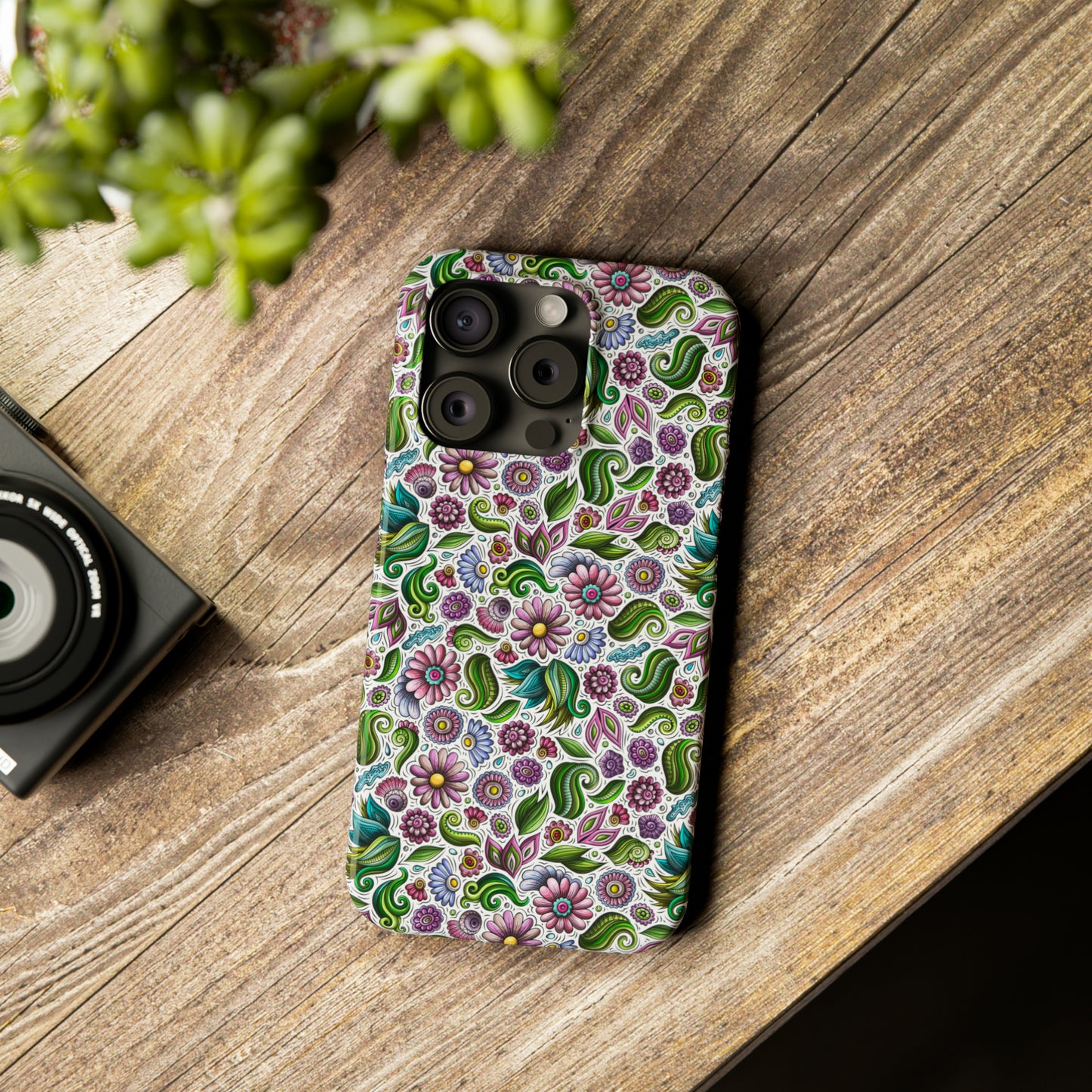 Purple & Pink Daisy Floral Print Iphone 15-12 Slim Phone Case