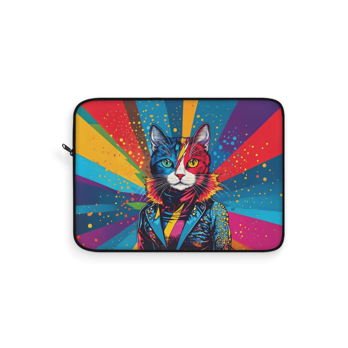 Cosmic Pop: Bowie-Inspired Cat Rockstar in Technicolor Laptop or Ipad Protective Sleeve 3 Sizes Available