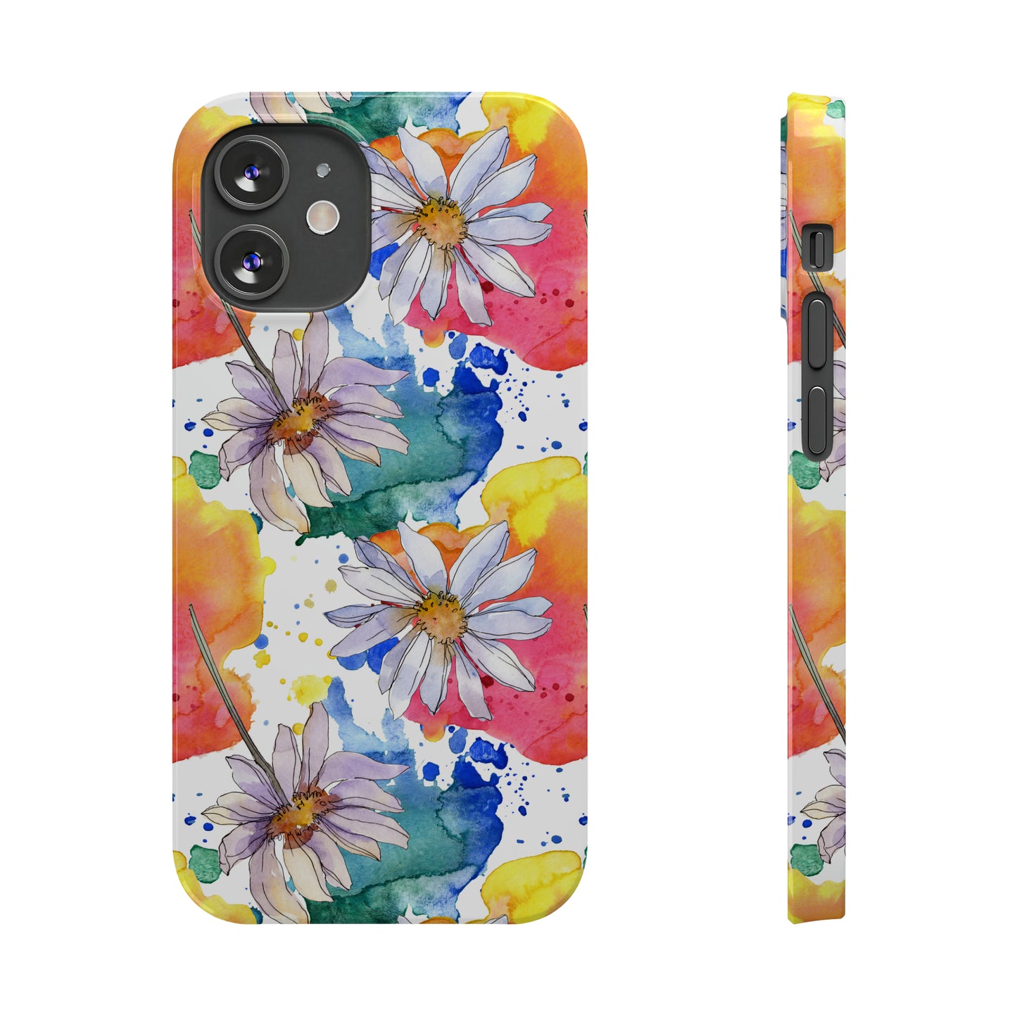 Large Colorful Watercolor Daisy Design Iphone 15-12 Slim Phone Case