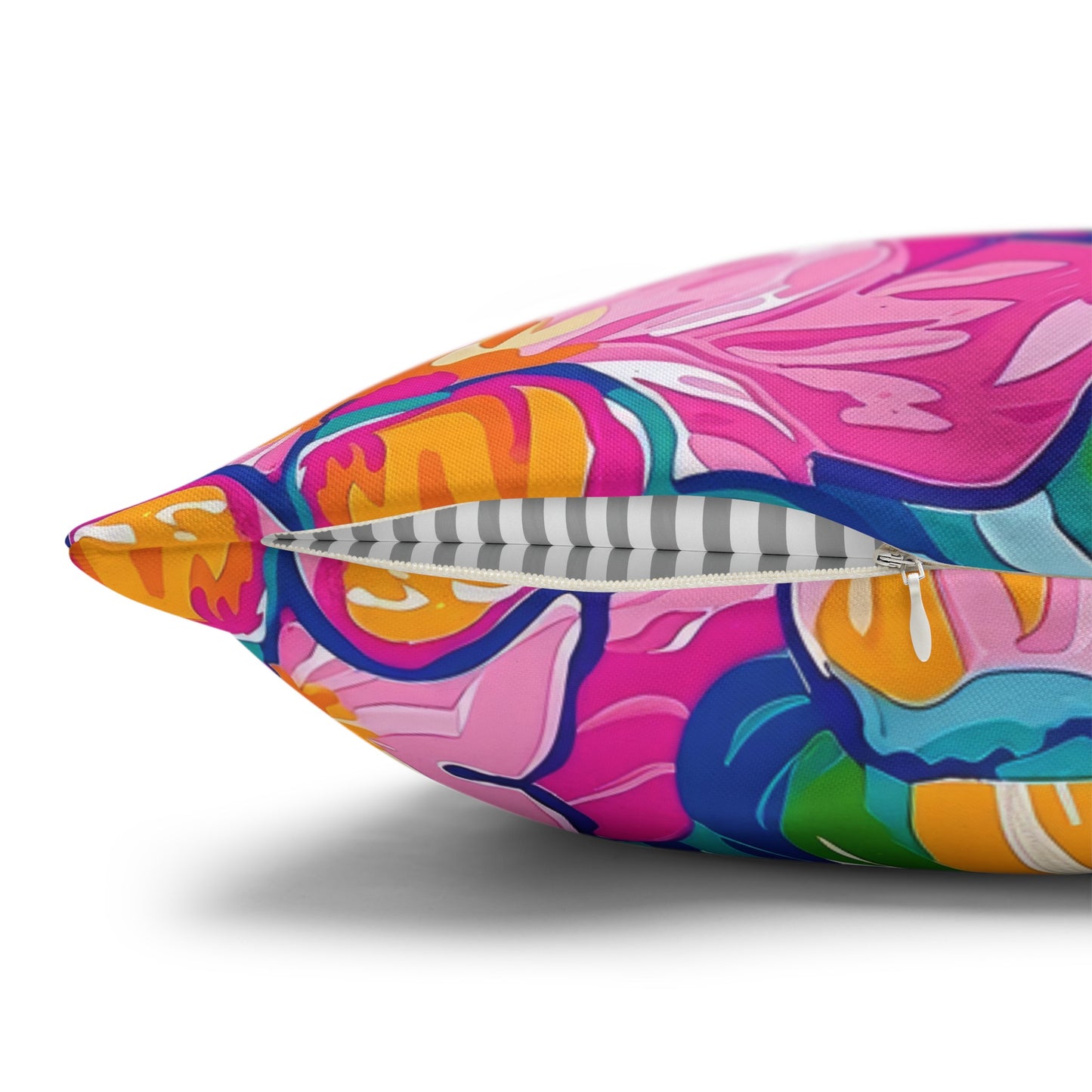 Chromatic Blossoms: Large Watercolor Flowers in Mixed Pinks, Blues, and Oranges Spun Polyester Square Pillowcase 4 Sizes