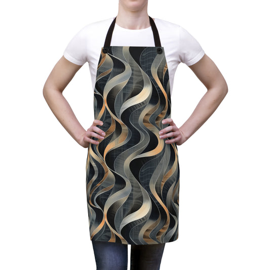 Artistic Fusion of Wavy Lines in a Palette of Silver, Gold, and Dark Hues Kitchen Chef Apron