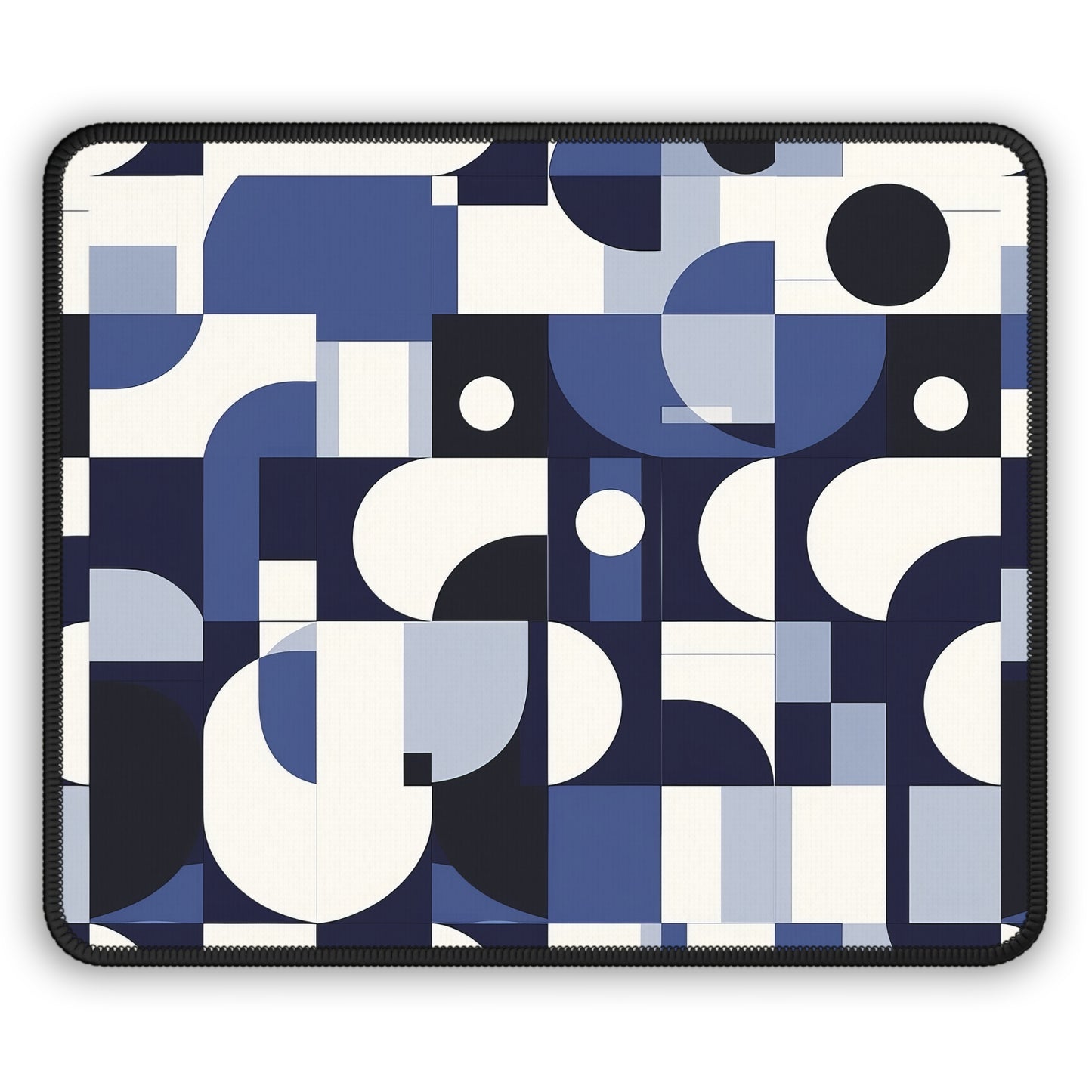 Navy Blue and White Mid-Century Modern Design Gaming Mouse Pad with Finished Edges