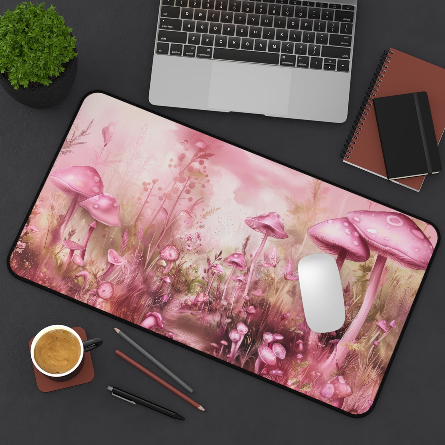 Dreamy Pink Mushrooms and Ethereal Fairy Landscape Extended Gaming Mouse Pad  Desk Mat  - 3 Sizes