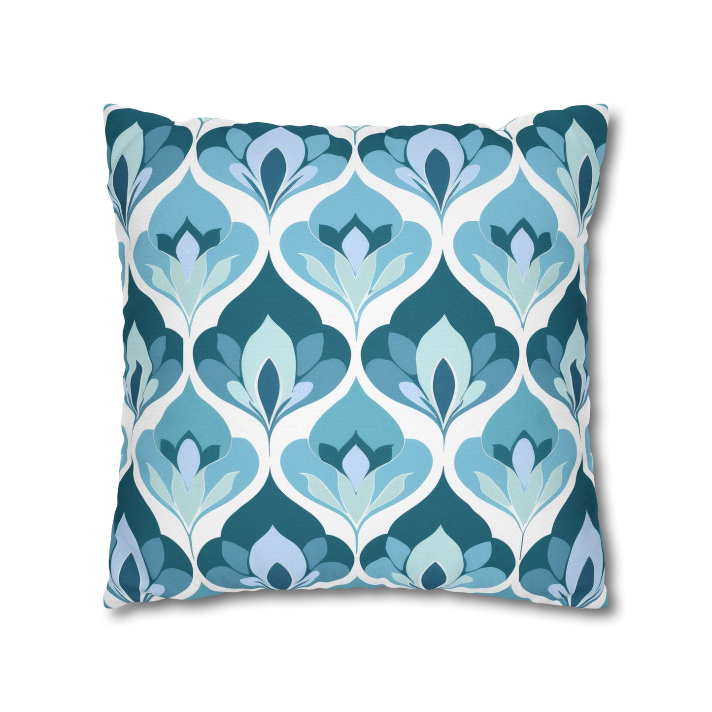 Serene Leaf Motifs Cascading in Cool Hues of Oceanic Blues Spun Polyester Square Pillowcase 4 Sizes