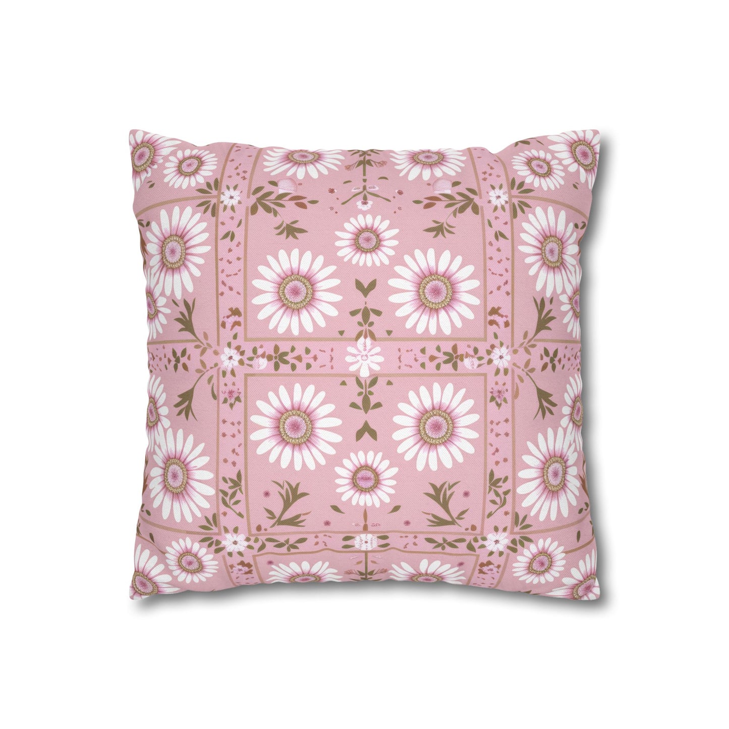 Charming Daisy Pink and White Floral Tile Pattern Spun Polyester Square Pillowcase 4 Sizes