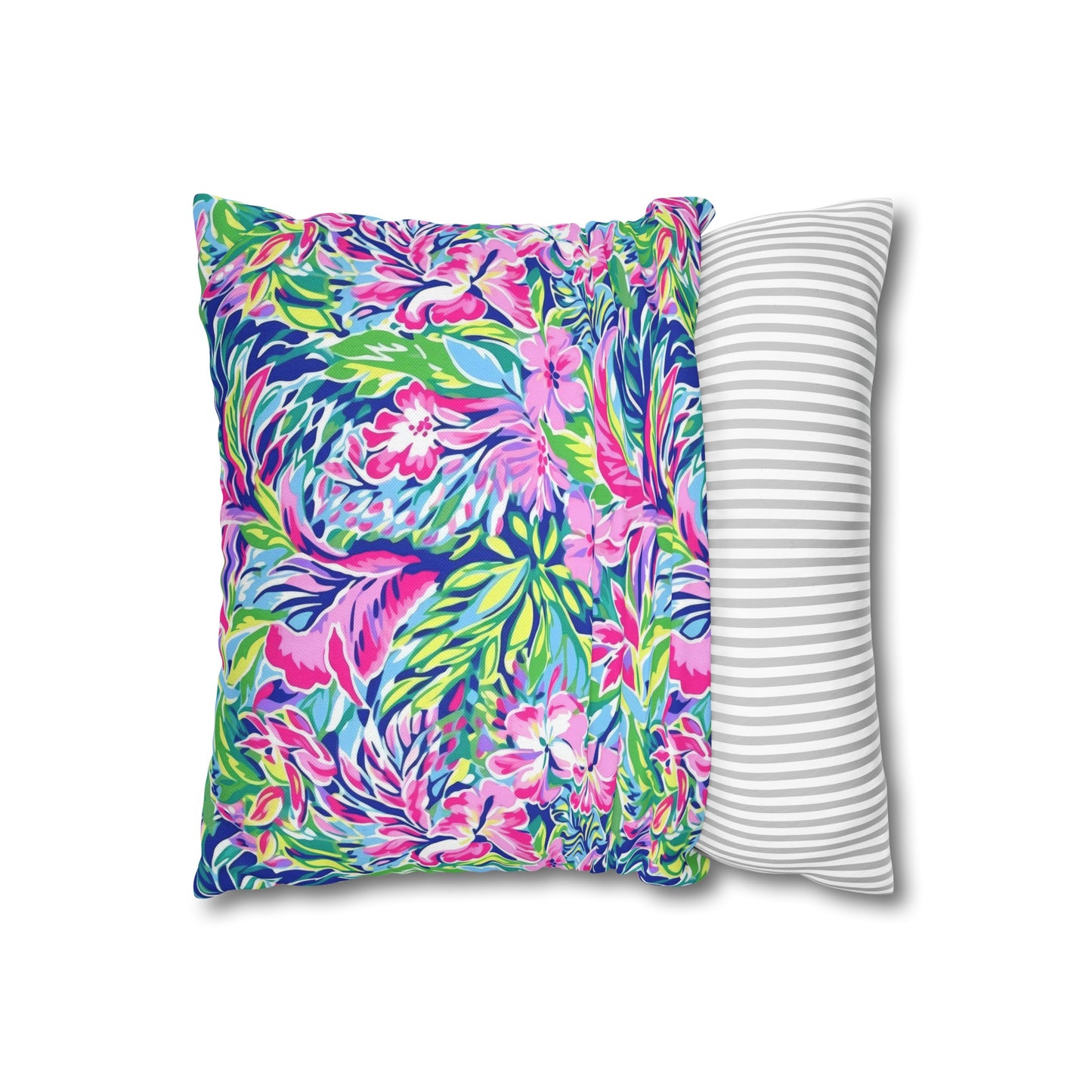 Tropical Serenity: Pink, Green, and Blue Watercolor Floral Delight Spun Polyester Square Pillowcase 4 Sizes