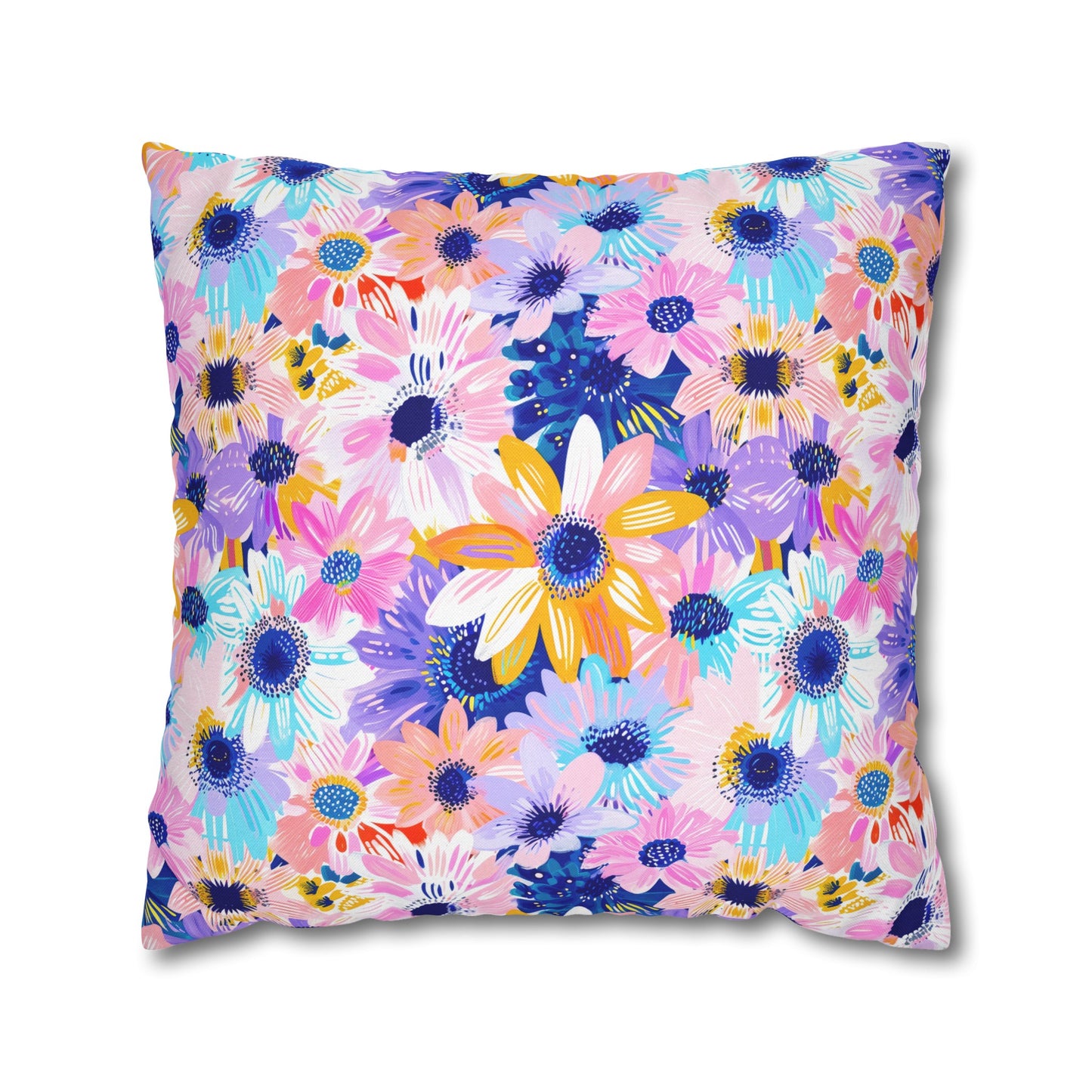 Watercolor Wonderland: Large Colorful Daisies Blooming with Radiance Spun Polyester Square Pillowcase 4 Sizes