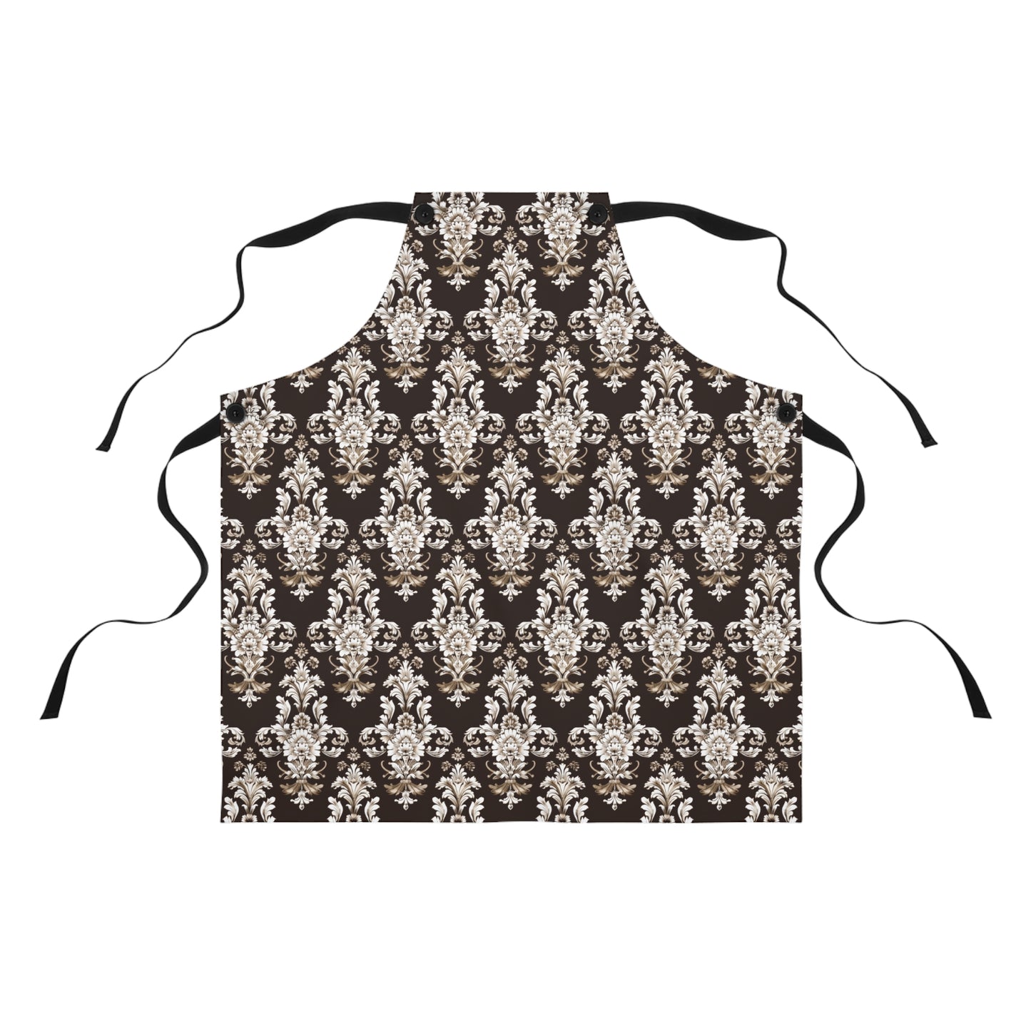 Elegant Rococo Pattern of Intricate Brown and White Floral Scroll Design Kitchen Chef Apron