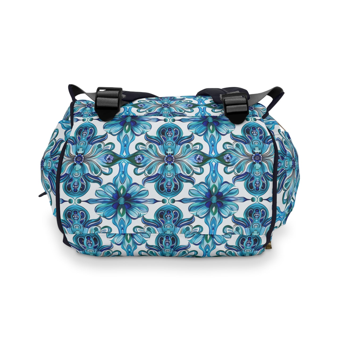 Vibrant Tapestry of Teal and Blue Flowers Multifunctional Diaper Backpack