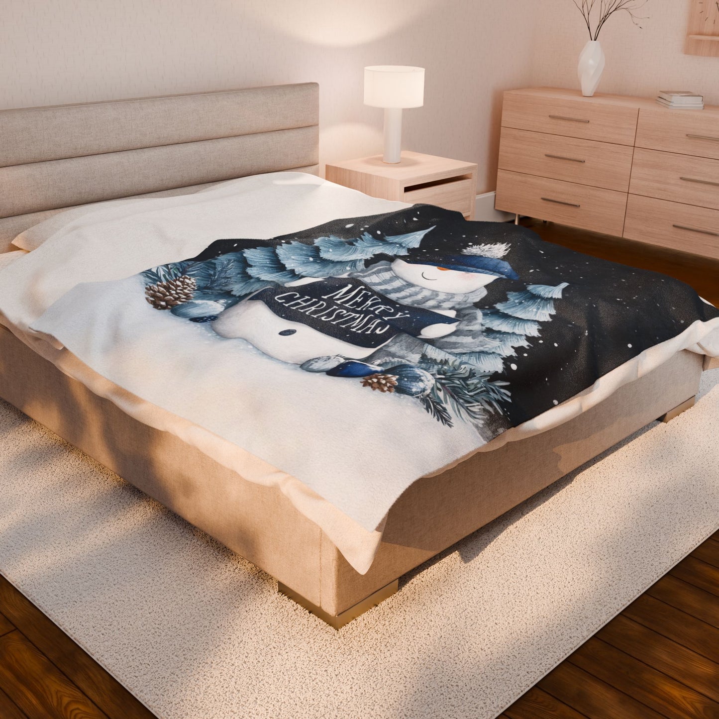 Snowman Merry Christmas Velveteen Plush Blanket 3 Sizes