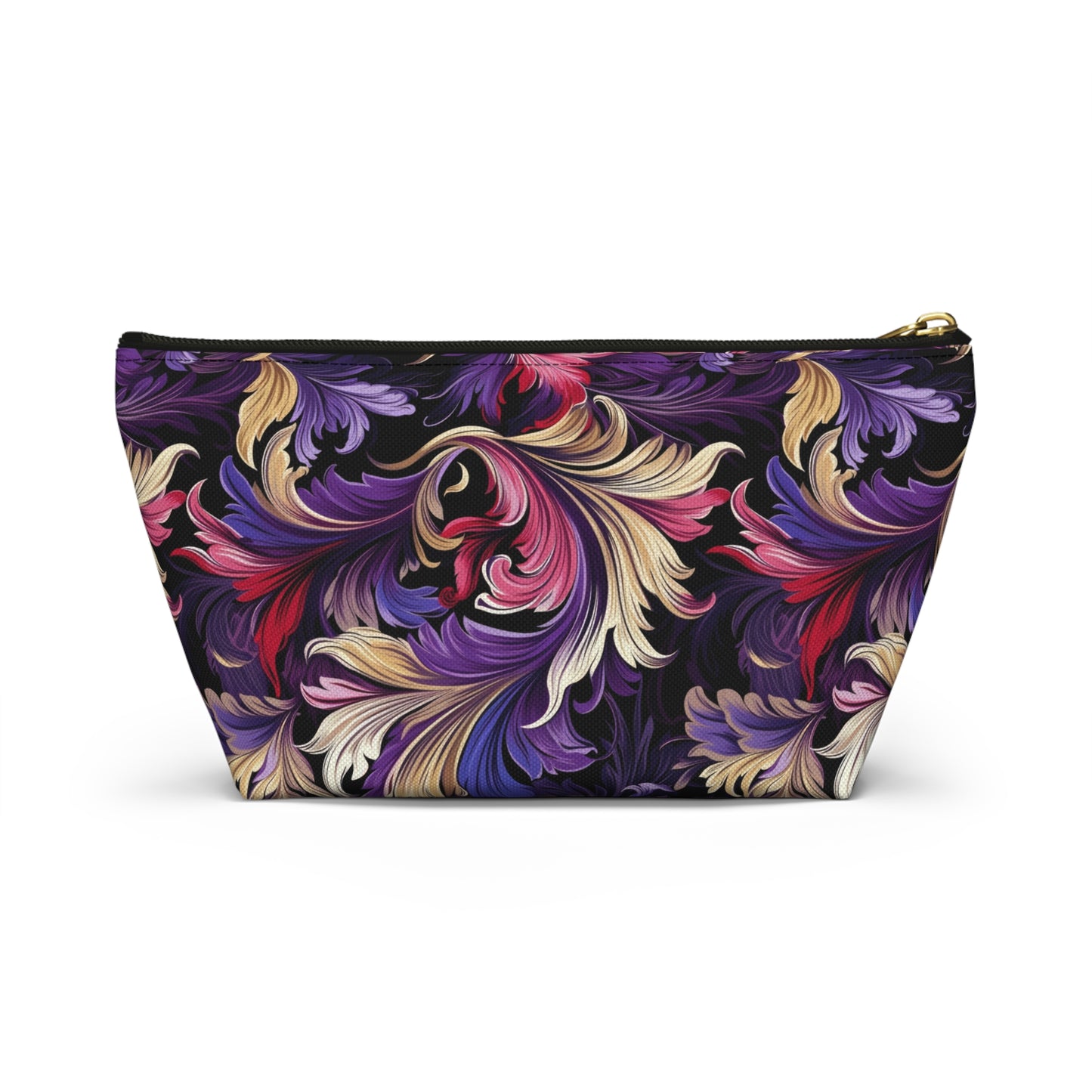 Purple, Gold & Pink Floral Swirls of Foliage Design - Makeup & Accessory Bag 2 Sizes