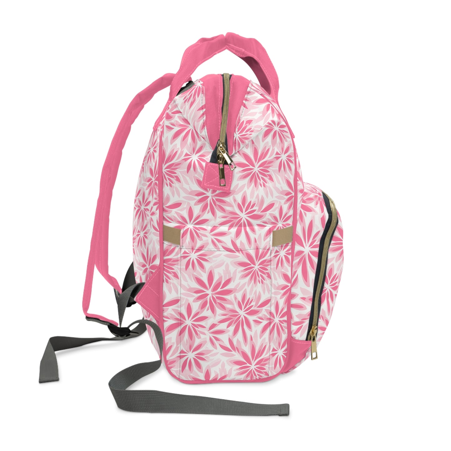 Blush Blooms Soft Pink Floral Pattern Multifunctional Diaper Backpack