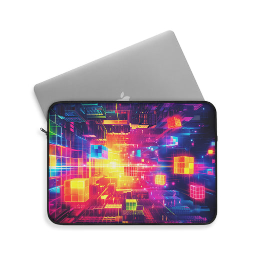 Neon Block-Stacking Universe Art Print Laptop or Ipad Protective Sleeve 3 Sizes Available