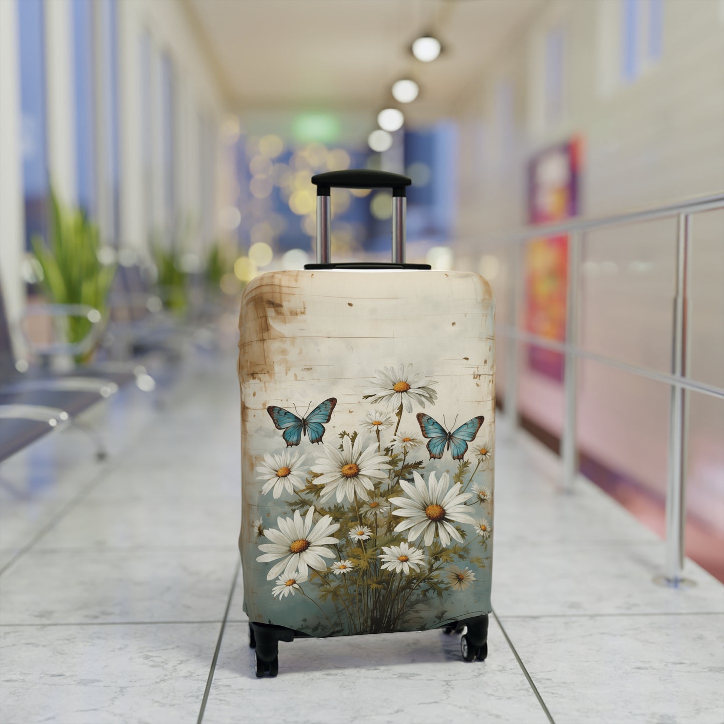 Rustic Farmhouse Daisy and Butterfly Design  - Luggage Protector and Cover 3 Sizes