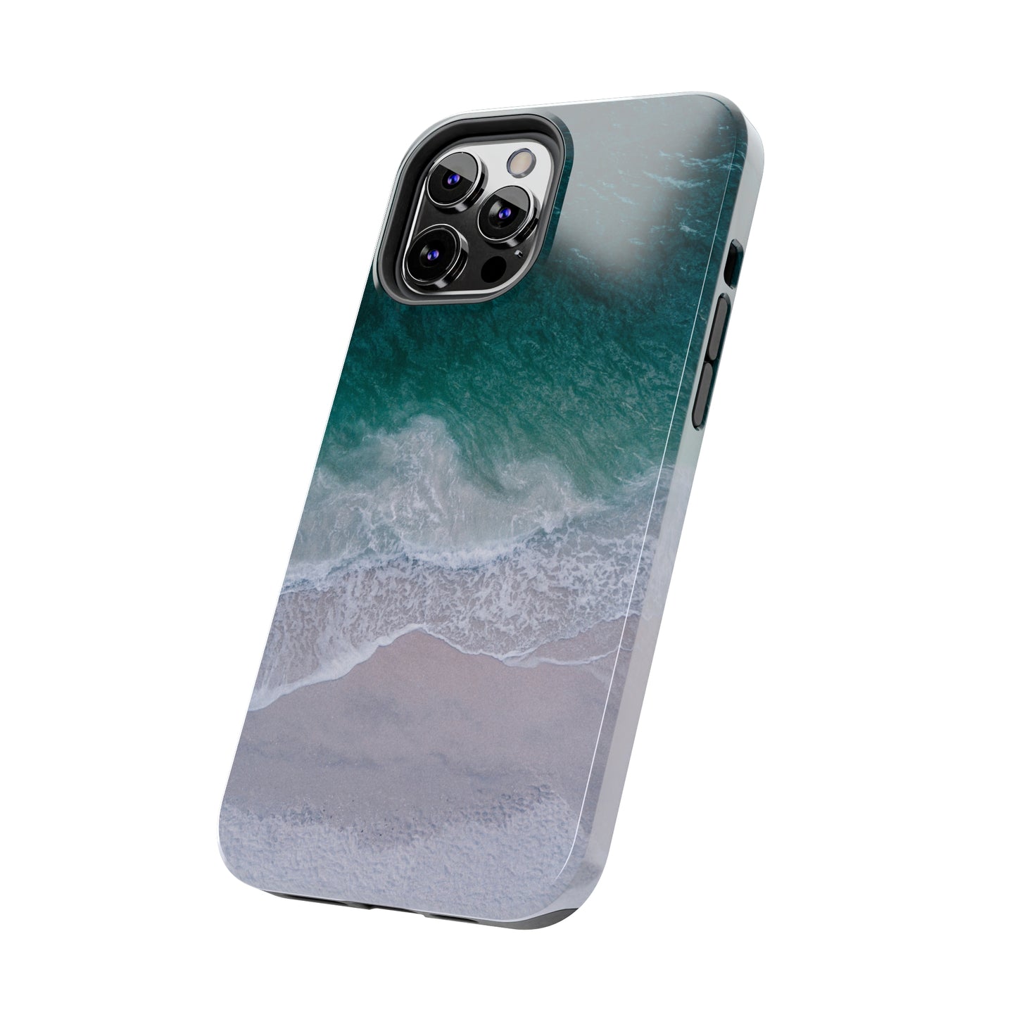 Ocean's Embrace: Deep Green Waters with White Waves Crashing onto the Beach Design Iphone Tough Phone Case