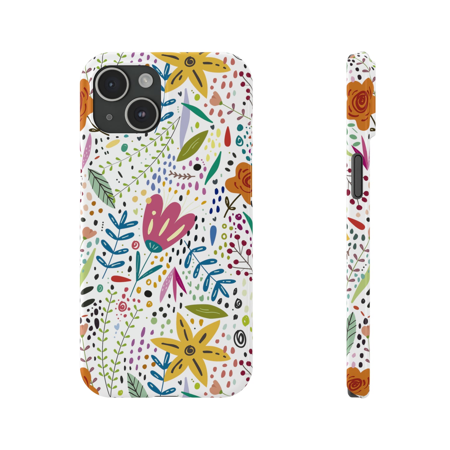 Springtime Splendor: Hand-Drawn Flowers Bursting with Vibrant Colors Design Iphone 15-12 Slim Phone Case