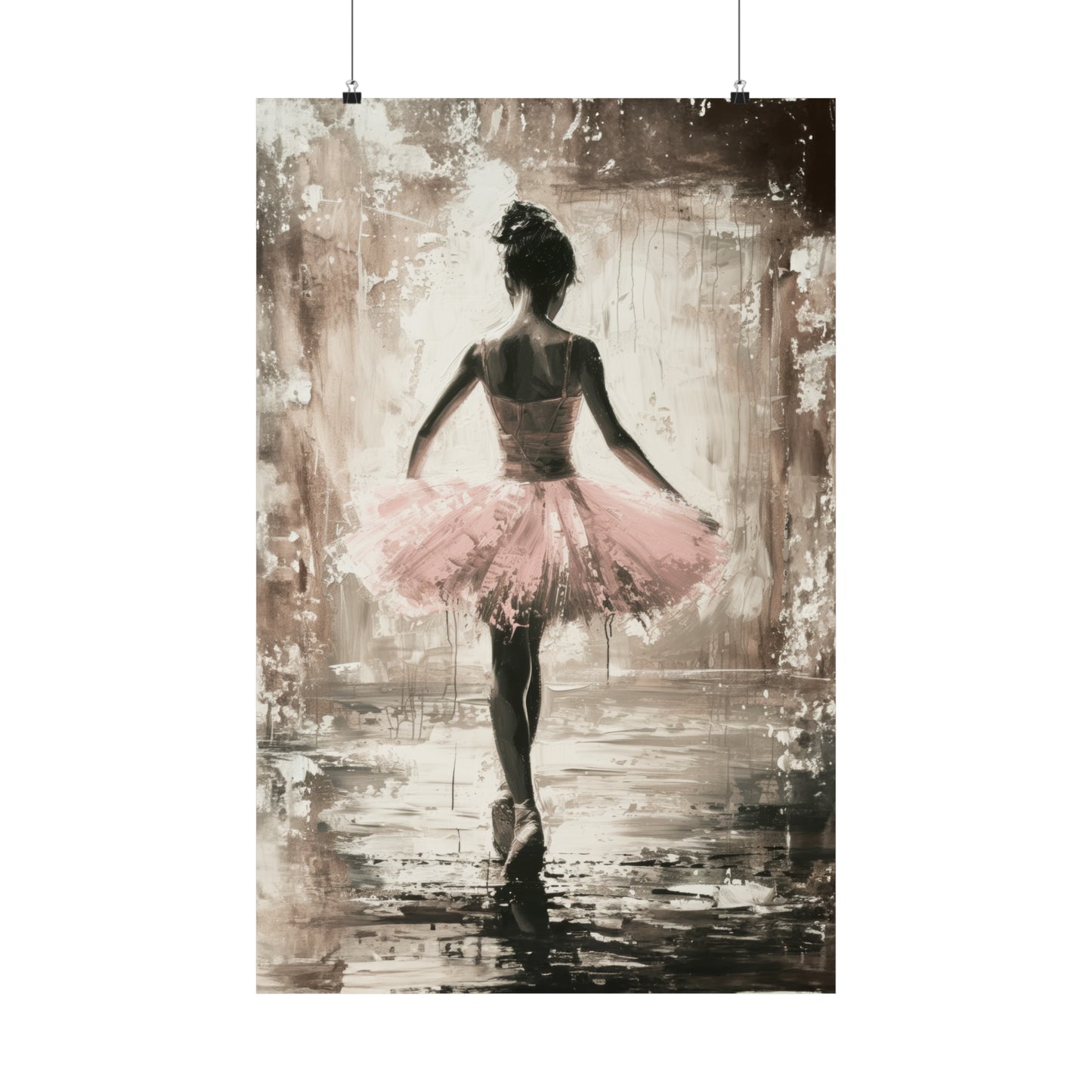 Nostalgic Young Girl Ballerina in Pink Ballerina Print on Matte Poster - 6 Sizes