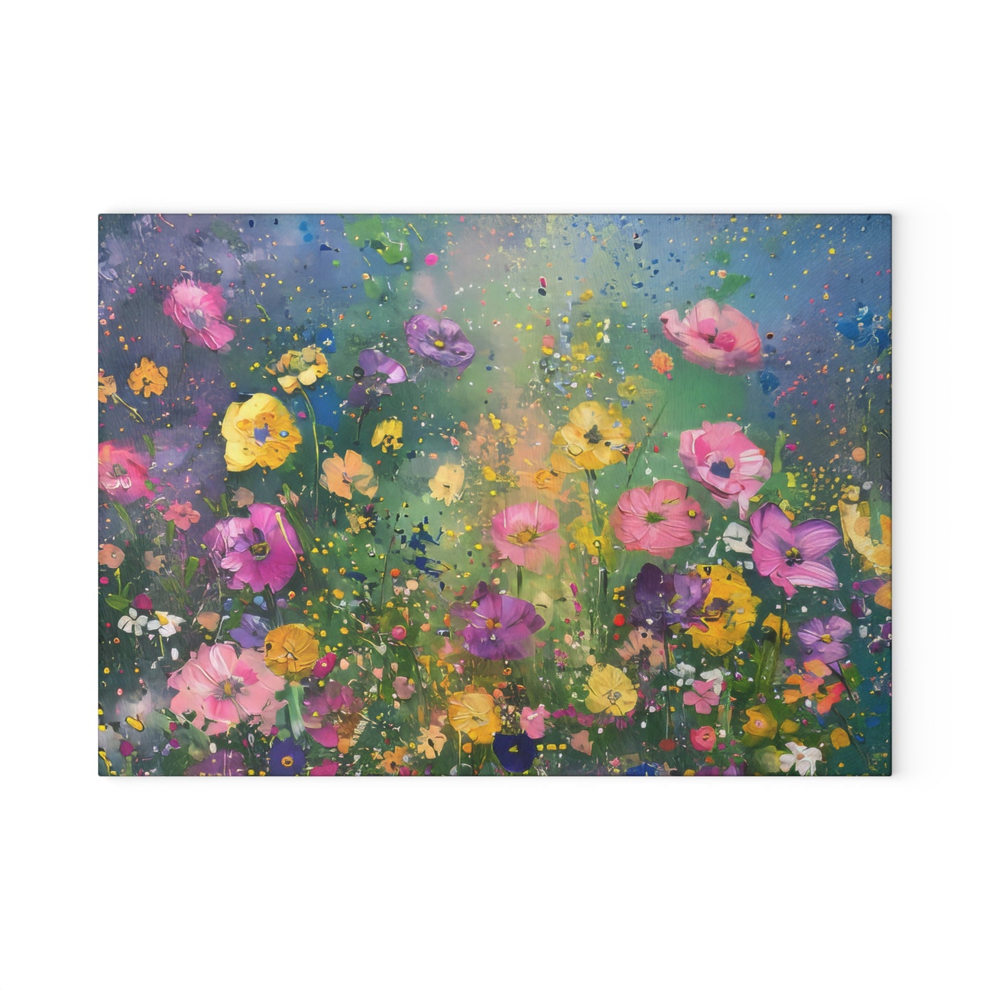 Field of Bright Spring Flowers Print Glass Cutting Board 2 Sizes