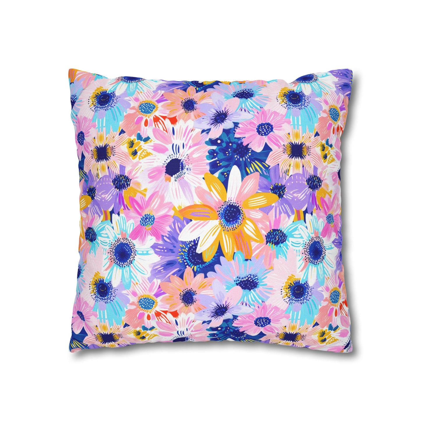 Watercolor Wonderland: Large Colorful Daisies Blooming with Radiance Spun Polyester Square Pillowcase 4 Sizes