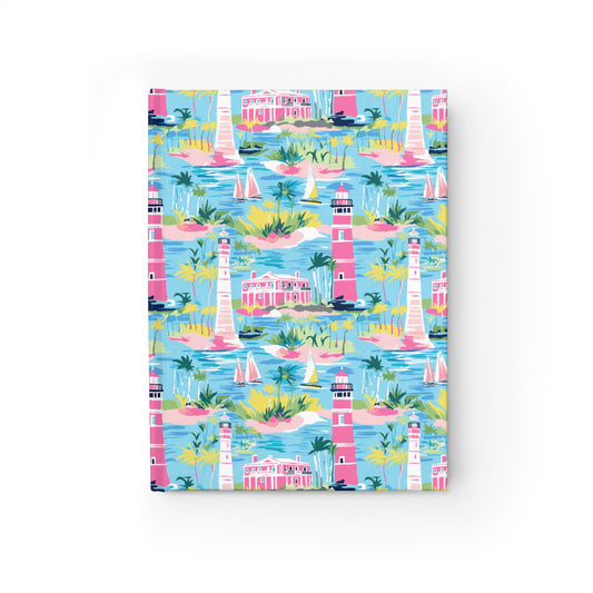 Coastal Charms: Sailboats and Lighthouses Adorning the Coastline Hardcover Ruled Line Journal