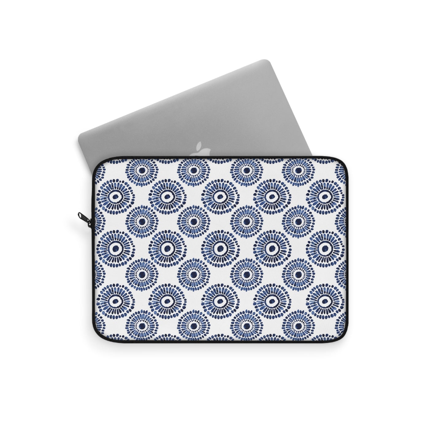 Indigo Sunburst Simple Folk-Inspired Dot Pattern Design Laptop or Ipad Protective Sleeve 3 Sizes Available