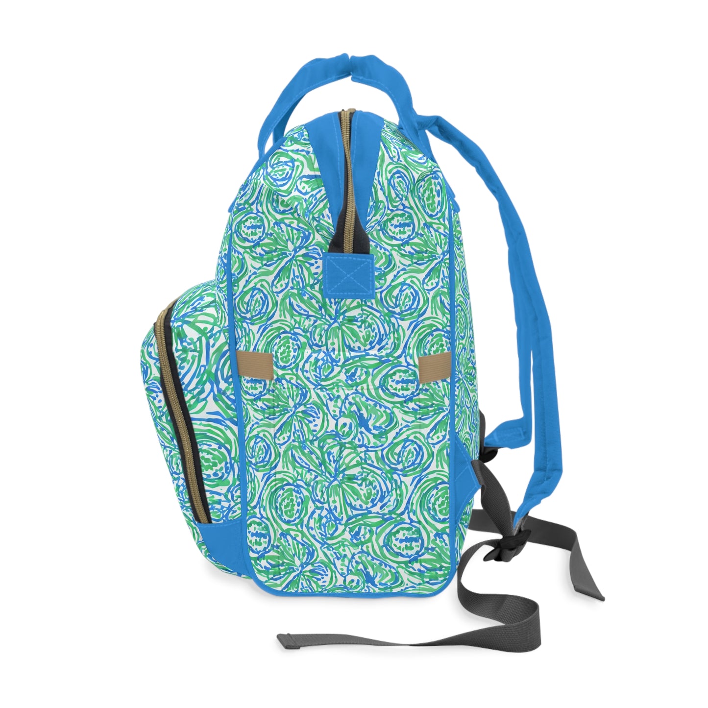 Emerald Tide: Swirling Green and Blue Flowers Multifunctional Diaper Backpack