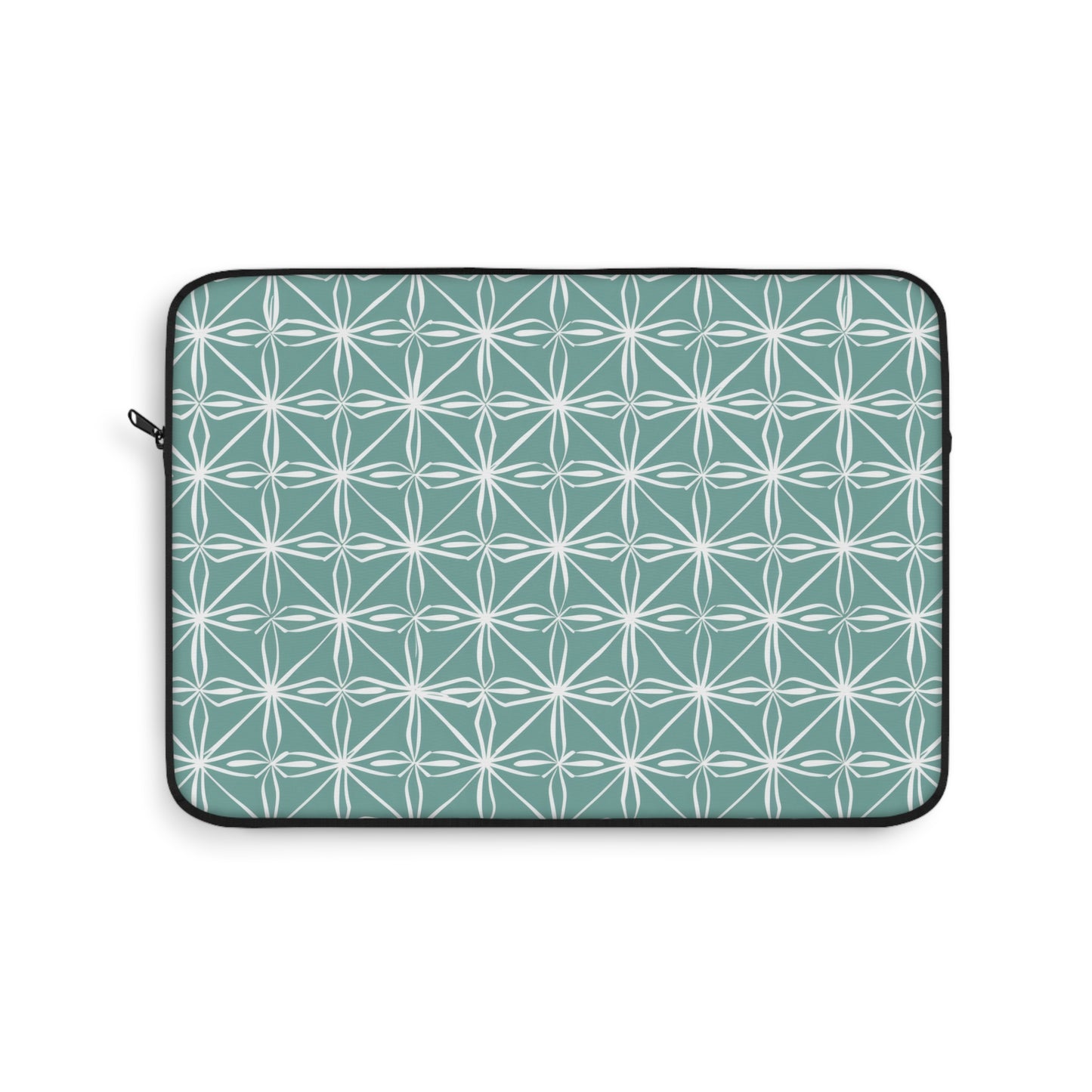 Elegant Minimalist Geometric Line Art in White and Teal Pattern Laptop or Ipad Protective Sleeve 3 Sizes Available