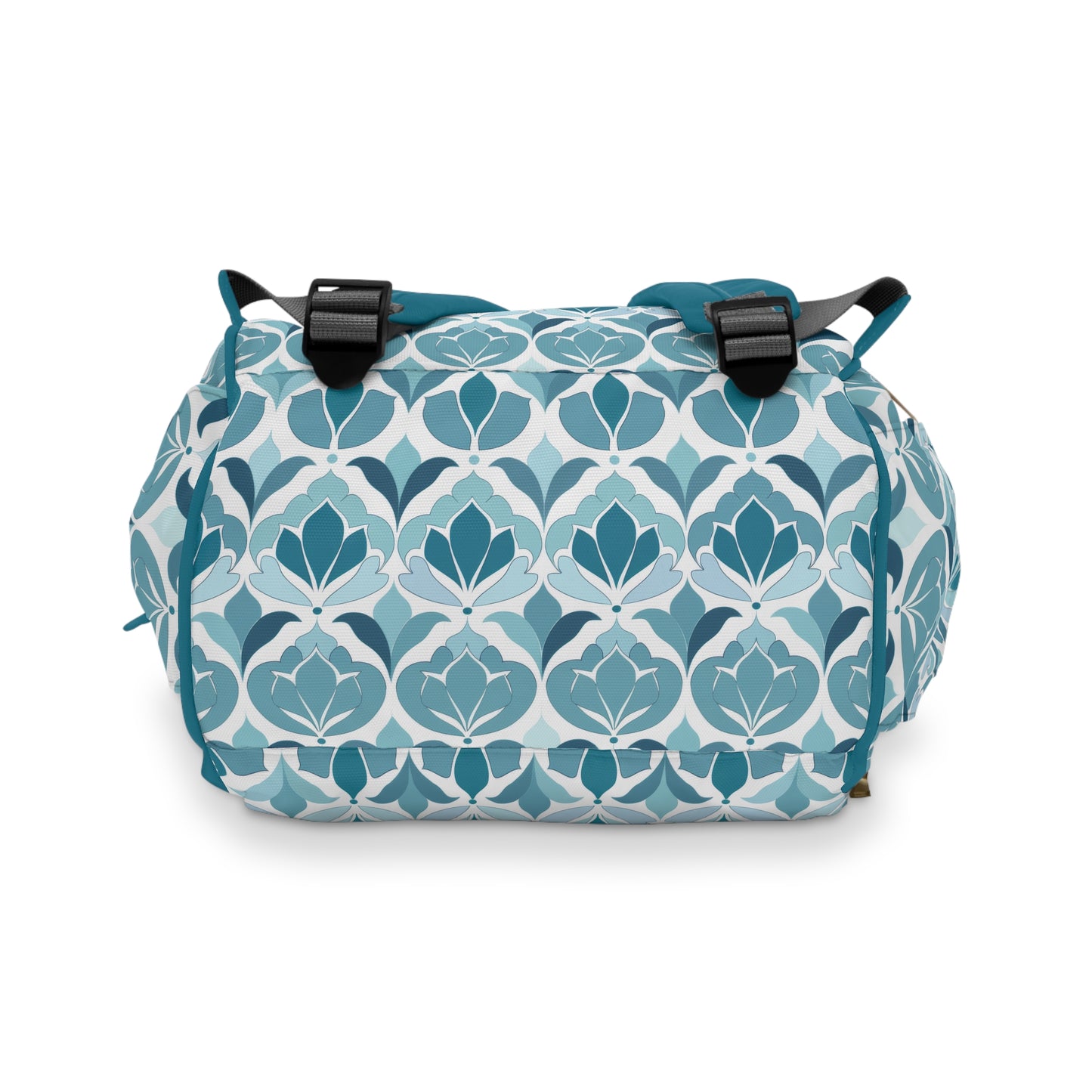 Serene Floral Pattern in Shades of Aqua and Teal, Forming Graceful Botanical Motifs Multifunctional Diaper Backpack