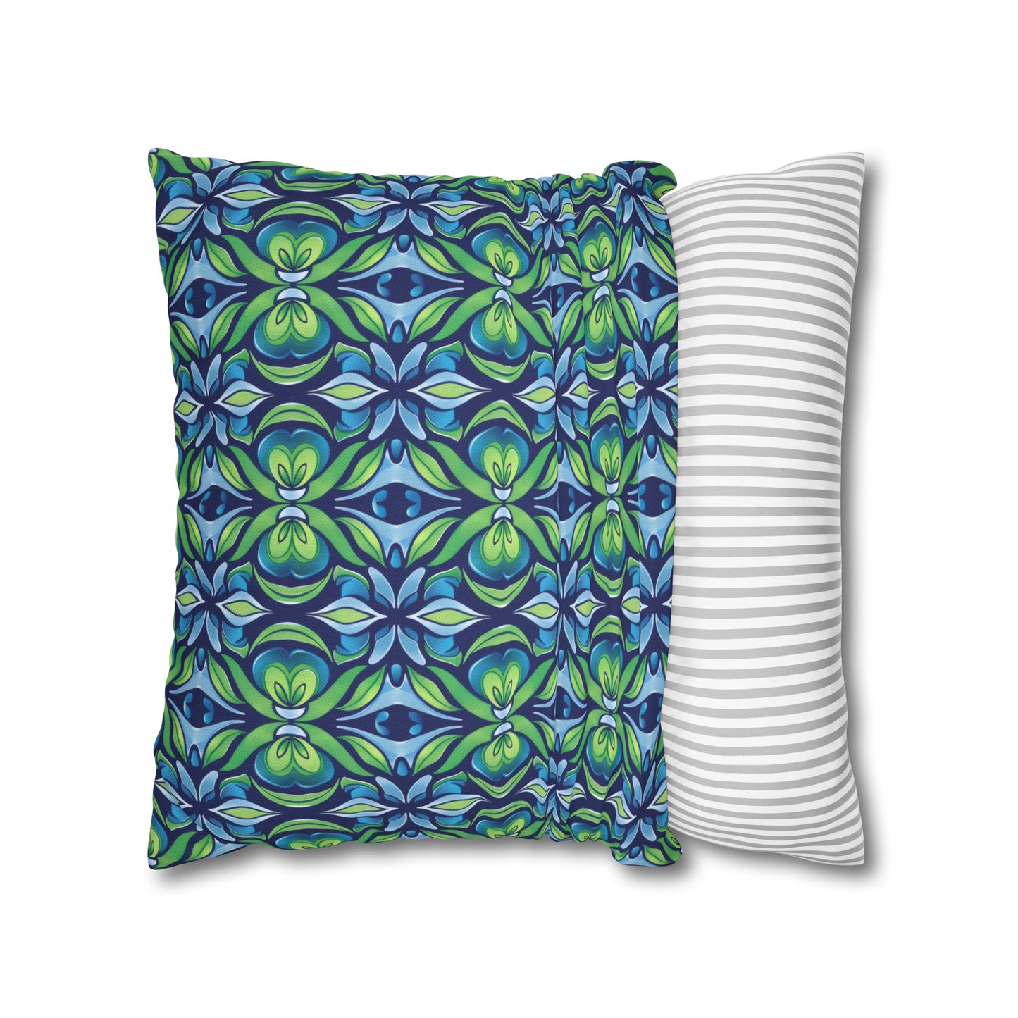 Retro Abstract Blue and Green Floral Pattern Spun Polyester Square Pillowcase 4 Sizes