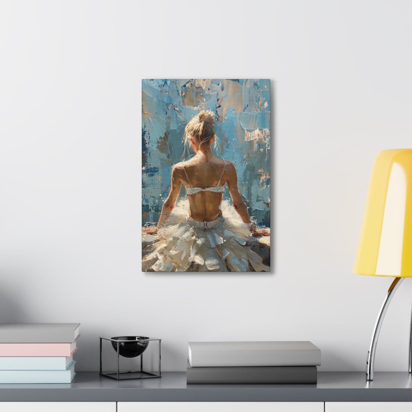 Sunlit Serenity Ballerina in White Dress, Bathed in Sunlight and Blue Skies with Back Turned Print on Canvas Gallery - 13 Sizes