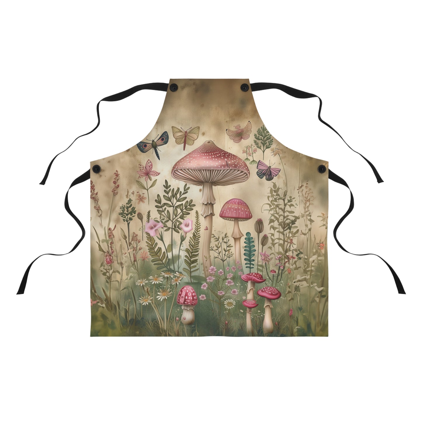 Botanical Wonderland: Mushrooms, Flowers, and Butterflies Flourishing in a Garden Kitchen Chef Apron