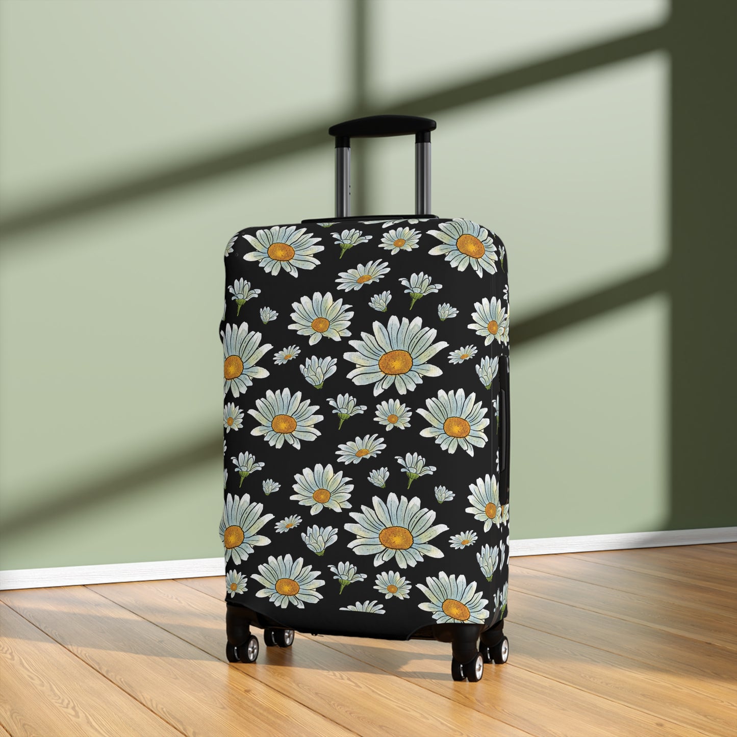 Large Watercolor Summer Daisies Blooming Against a Bold Black Background  - Luggage Protector and Cover 3 Sizes