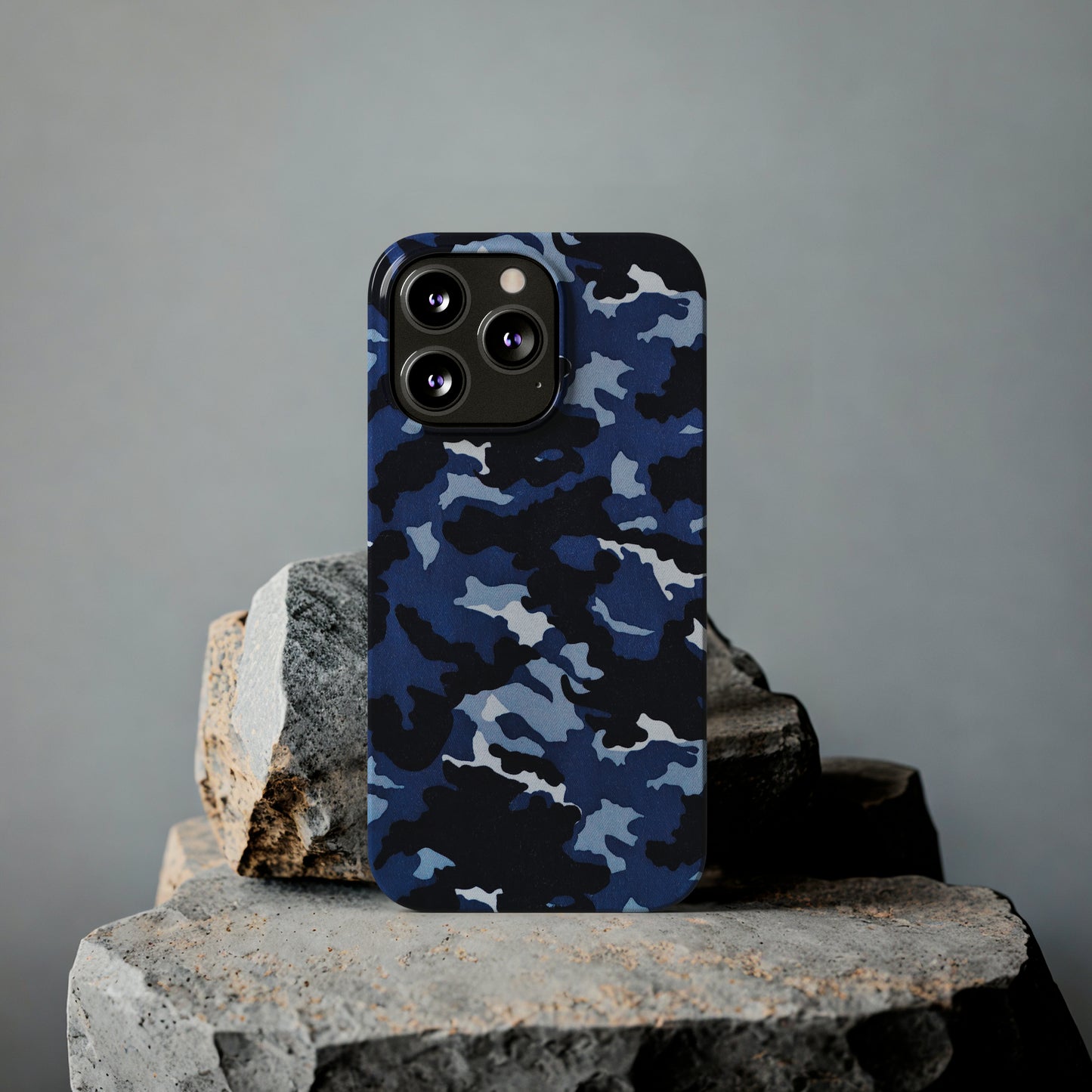 Deep Sea Concealment: Navy Blue Camouflage Iphone 15-12 Slim Phone Case