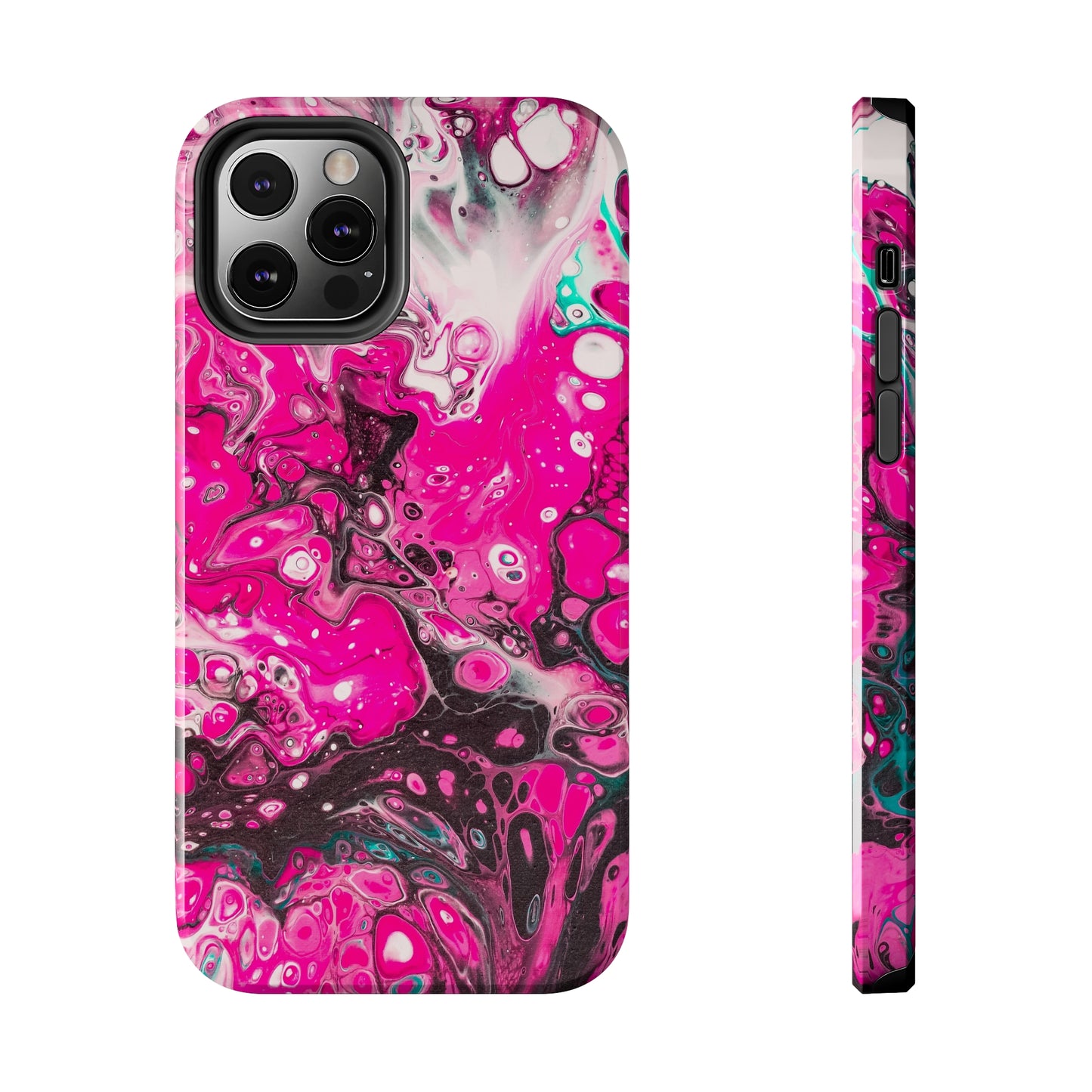 Pink, Black and White Alcohol Ink Design Iphone Tough Phone Case