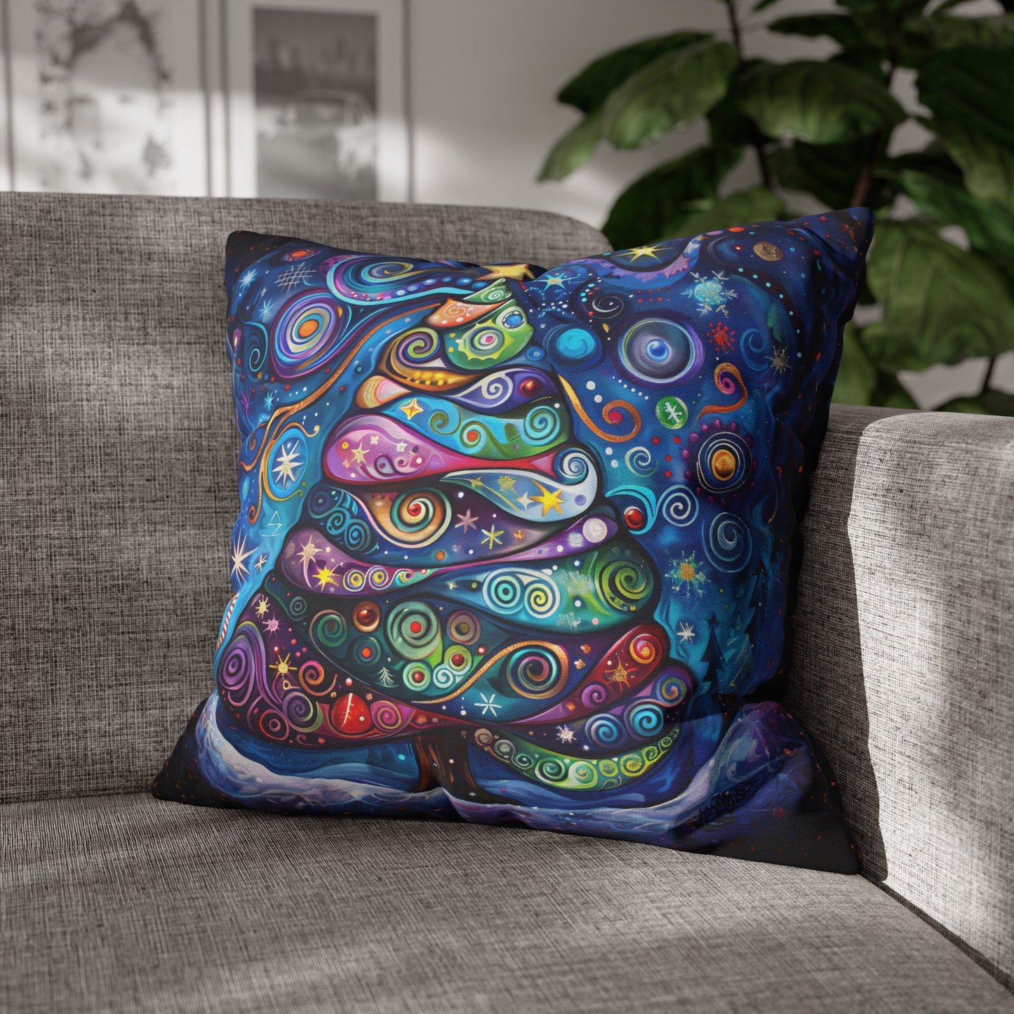 Vibrant Abstract Patchwork Christmas Tree Illuminating the Season Spun Polyester Square Pillowcase 4 Sizes