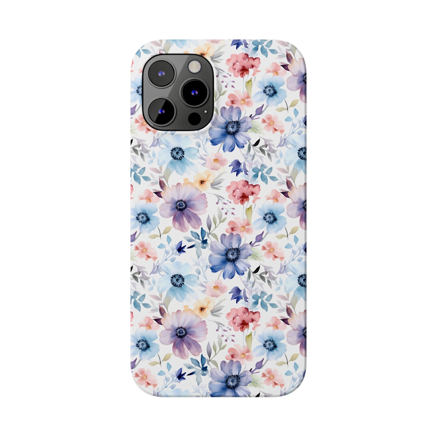 Pastel Pink Purple and Blue Watercolor Flowers Iphone 15-12 Slim Phone Case