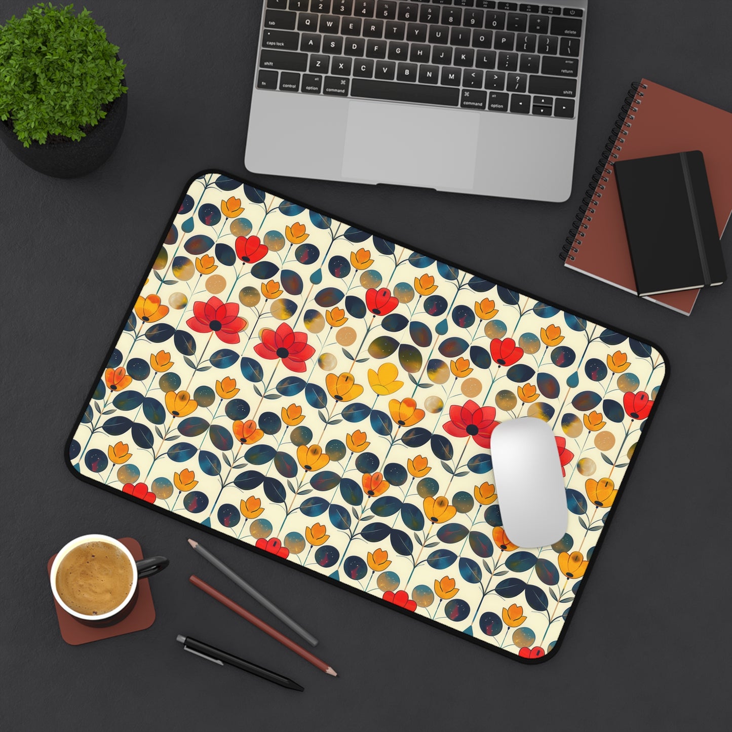 Whimsical Yellow, Red, and Blue Flower Design Gaming Mouse Pad  Desk Mat  - 3 Sizes