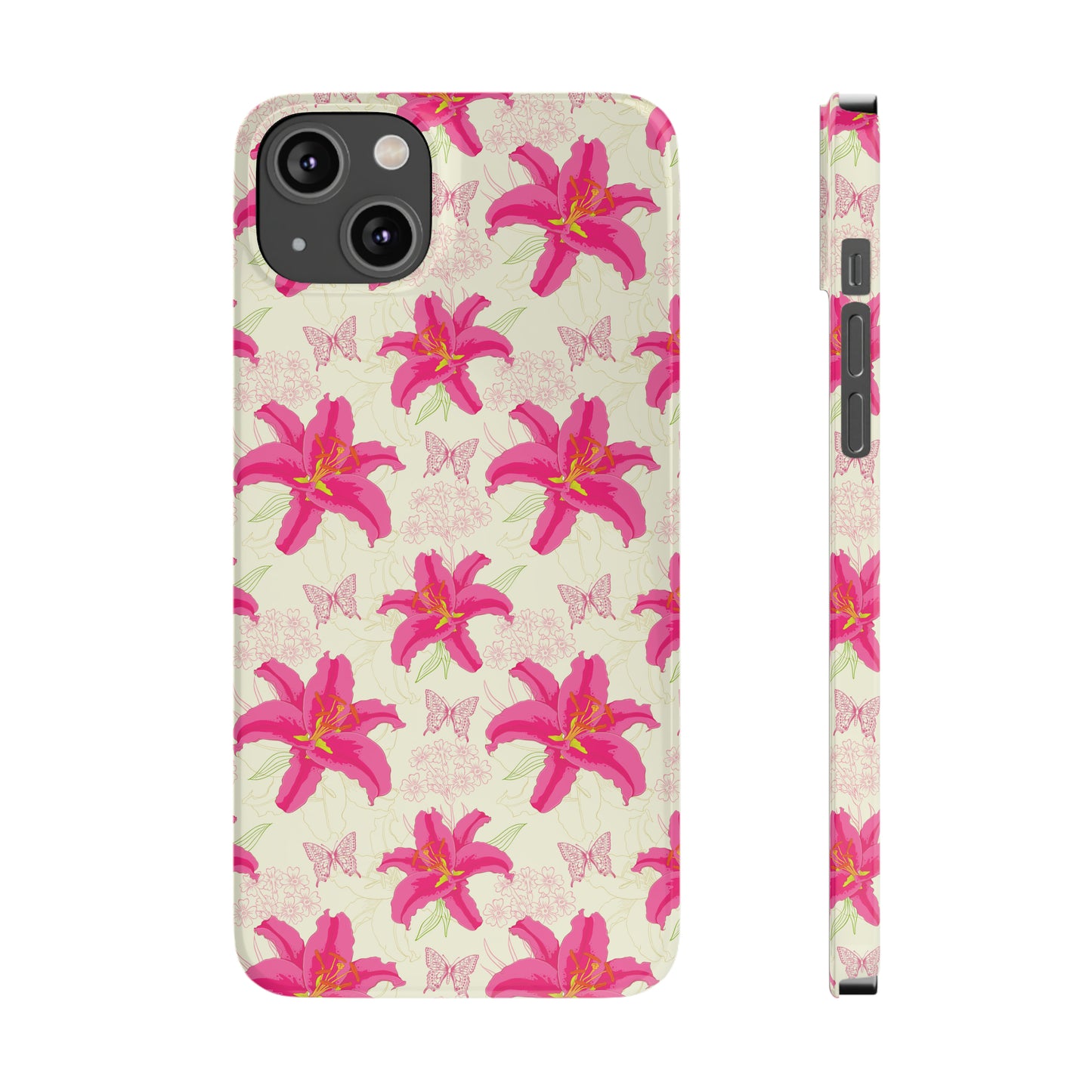 Large Lilies and Butterflies Iphone 15-12 Slim Phone Case