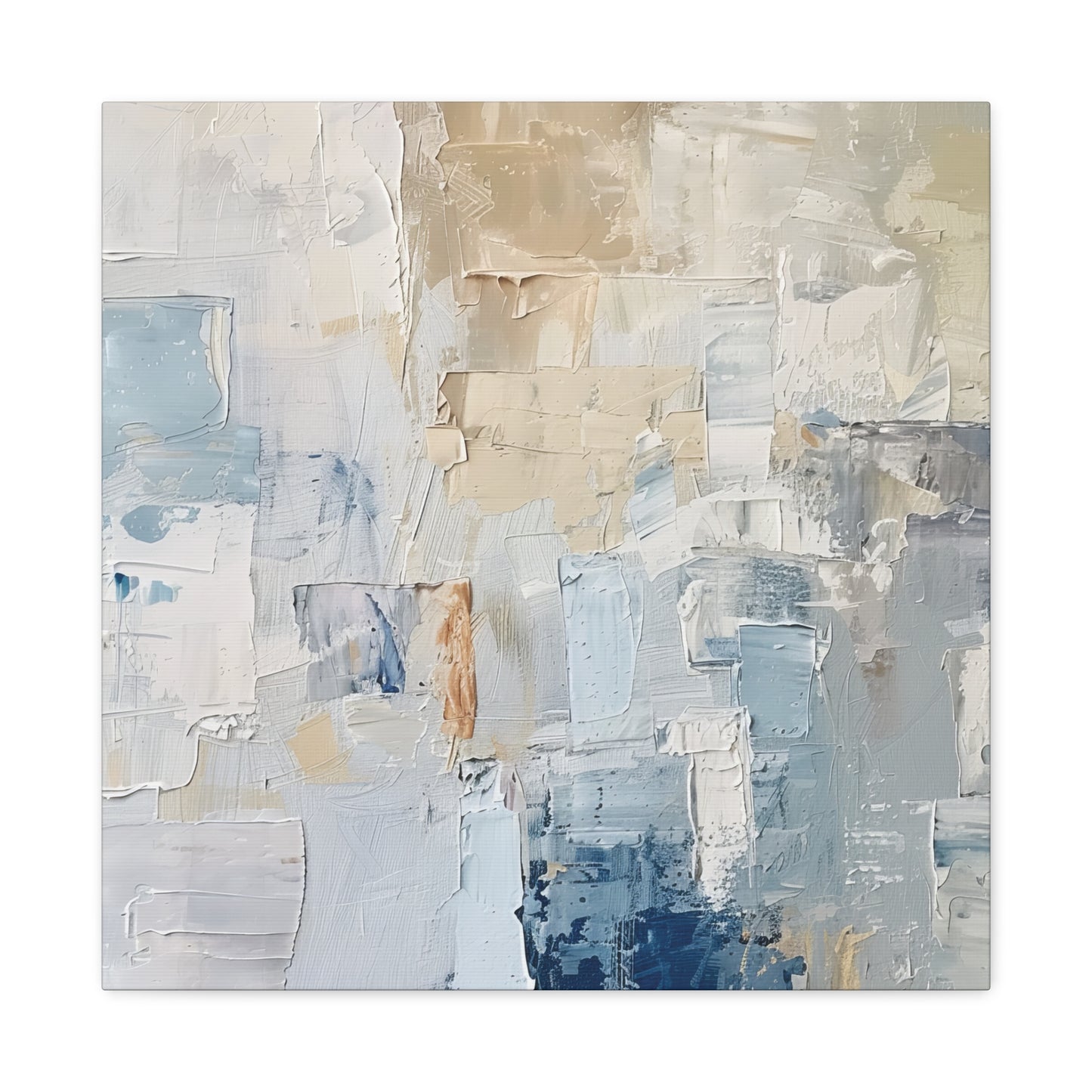 Bold Contrasts Abstract Tan, Grey and Blue Color Blocking with Heavy Strokes Print on Canvas Gallery - 13 Sizes