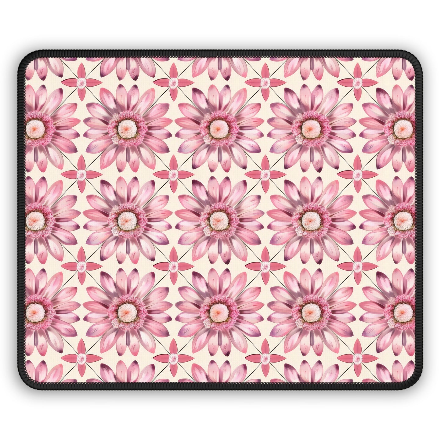 Radiant Pink Daisy Floral Pattern Mouse Pad with Finished Edges