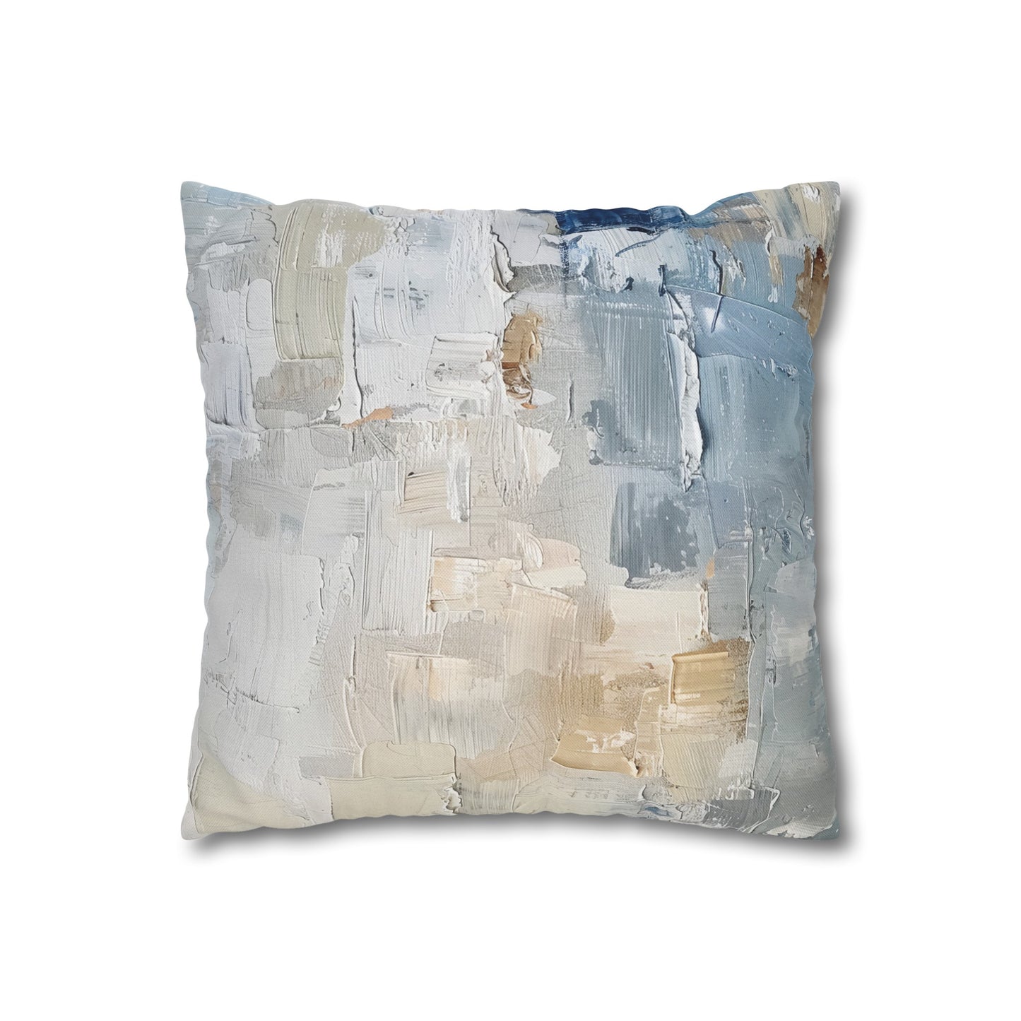 Bold Contrasts Abstract Tan and Blue Color Blocking with Heavy Strokes Spun Polyester Square Pillowcase 4 Sizes