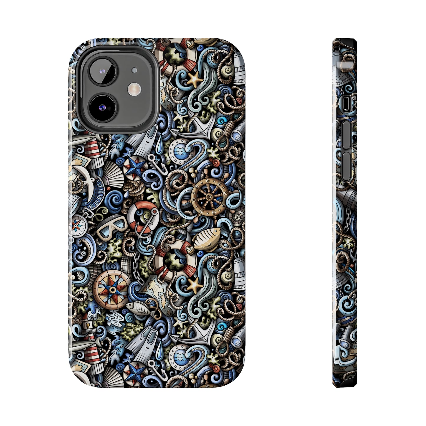 Nautical Ocean Navigation and Sealife Cartoon Design Iphone Tough Phone Case